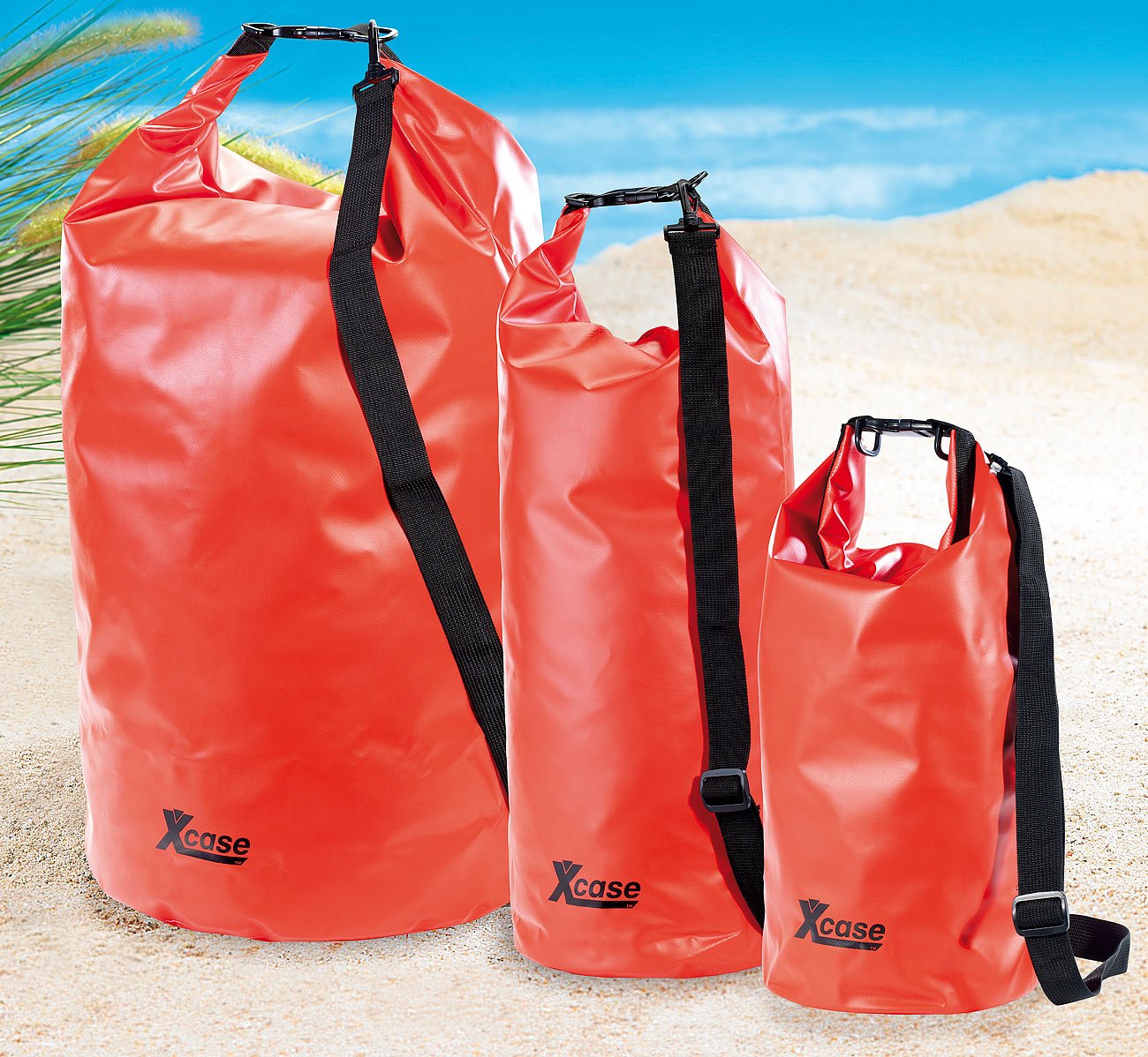 Xcase Outdoor Packsack: Urlauber-Set wasserdichte Packsäcke 16/25/70 Liter, rot (Rolltaschen, Drypacks, Angel)