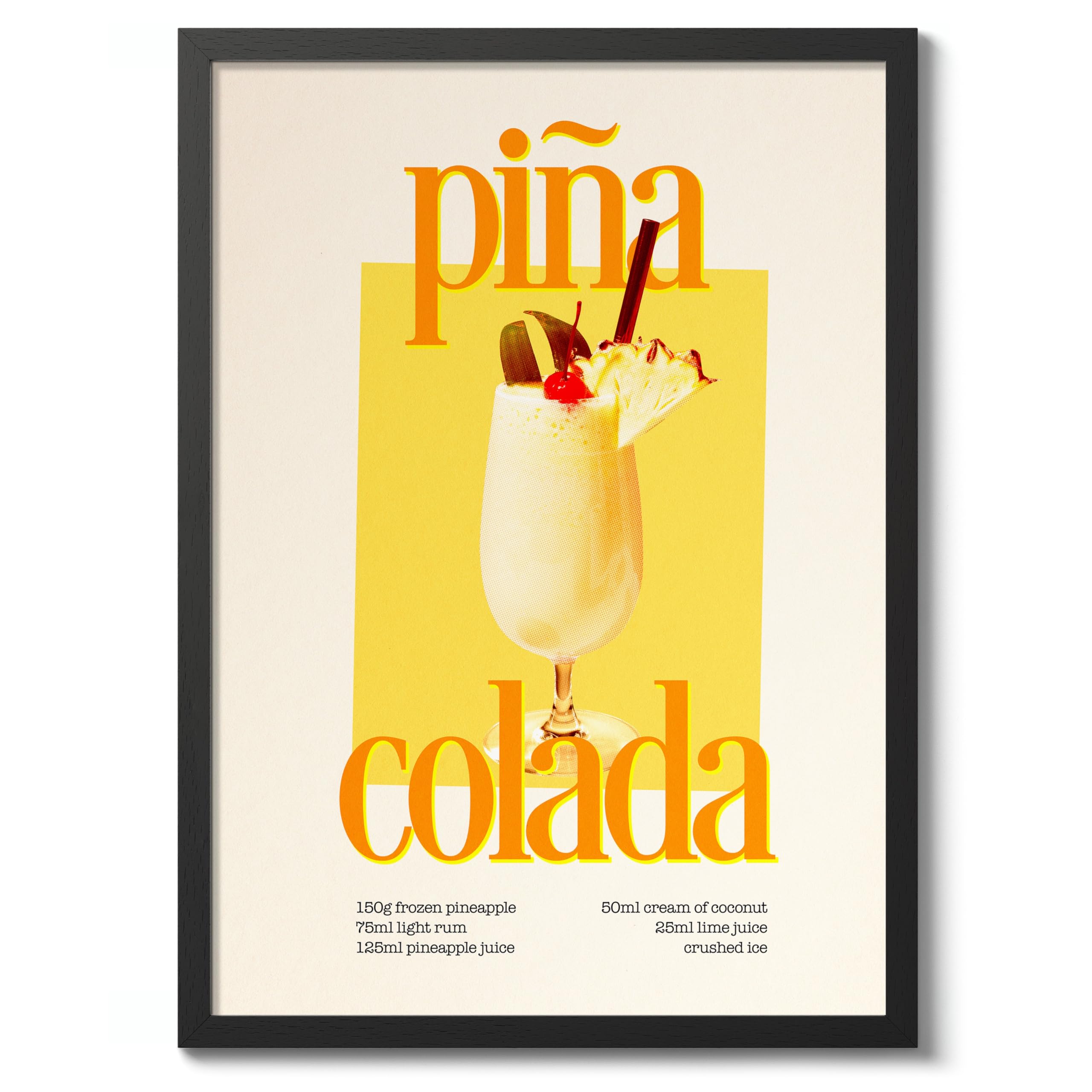Piña Colada Print, Cocktail Poster, Framed Drink Wall Art, Modern Kitchen Decor, Drinks Poster, Gift Idea, Archival Matte, 50x70cm (Framed) - 50x70cm