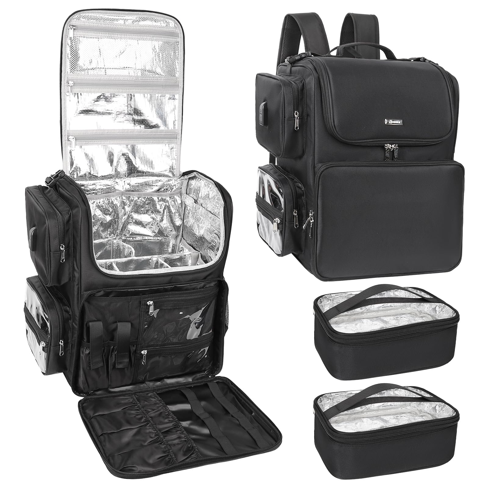 Relavel Hair Tools Borsa da parrucchiere, borsa per il trucco, isolamento termico, ferro arricciacapelli, accessori da viaggio, borsa da parrucchiere, borsa per cosmetici, zaino nero
