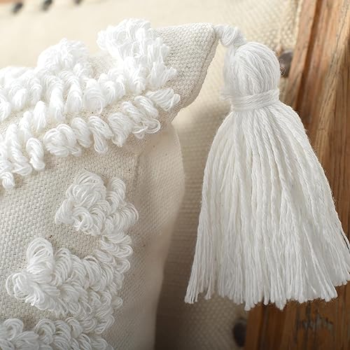 Miniatura 6 de LOOPUINHOM Fundas de almohada de sofá de estilo bohemio, exquisitamente elaboradas con mechón acabado a mano con detalles de borlas de algodón