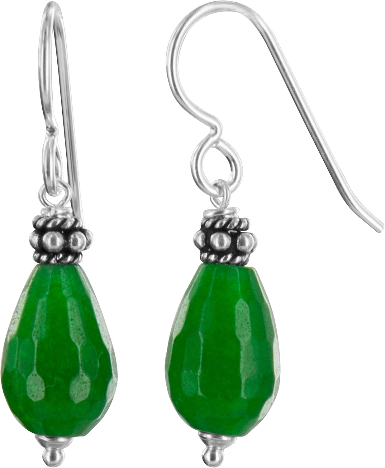 Emerald Green Jade Quartz Gemstone Sterling Silver Dangle Drop Green Earrings