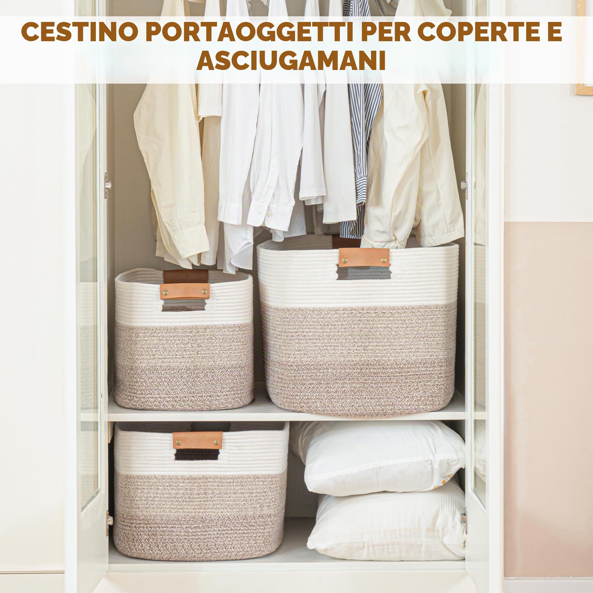 danpinera - Cesto portabiancheria, pieghevole, per giocattoli del bambino, quadrato, per coperte, cuscini, asciugamani ospiti, bianco e marrone
