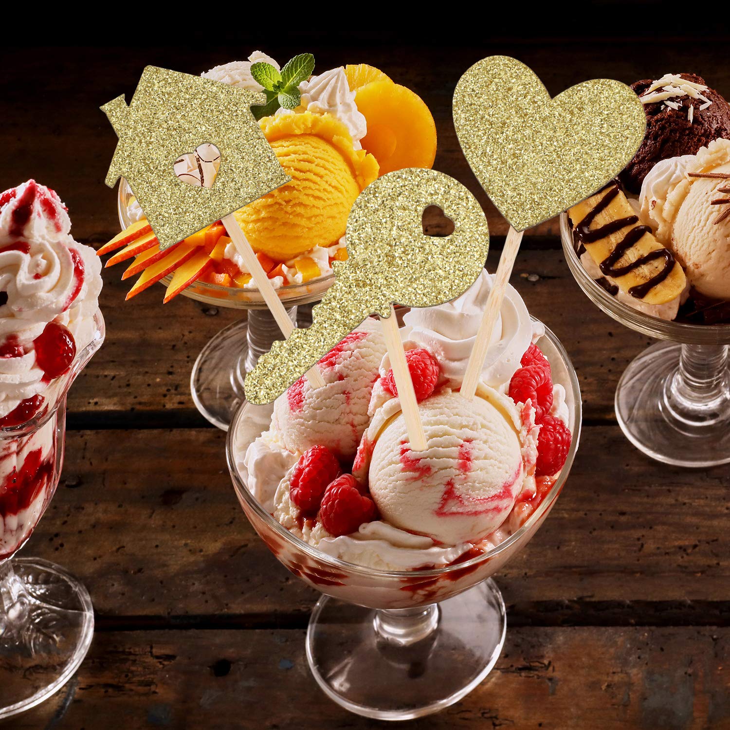 55 Pieces Home Sweet Home Cupcake Toppers Gold Glitter Home Cupcake