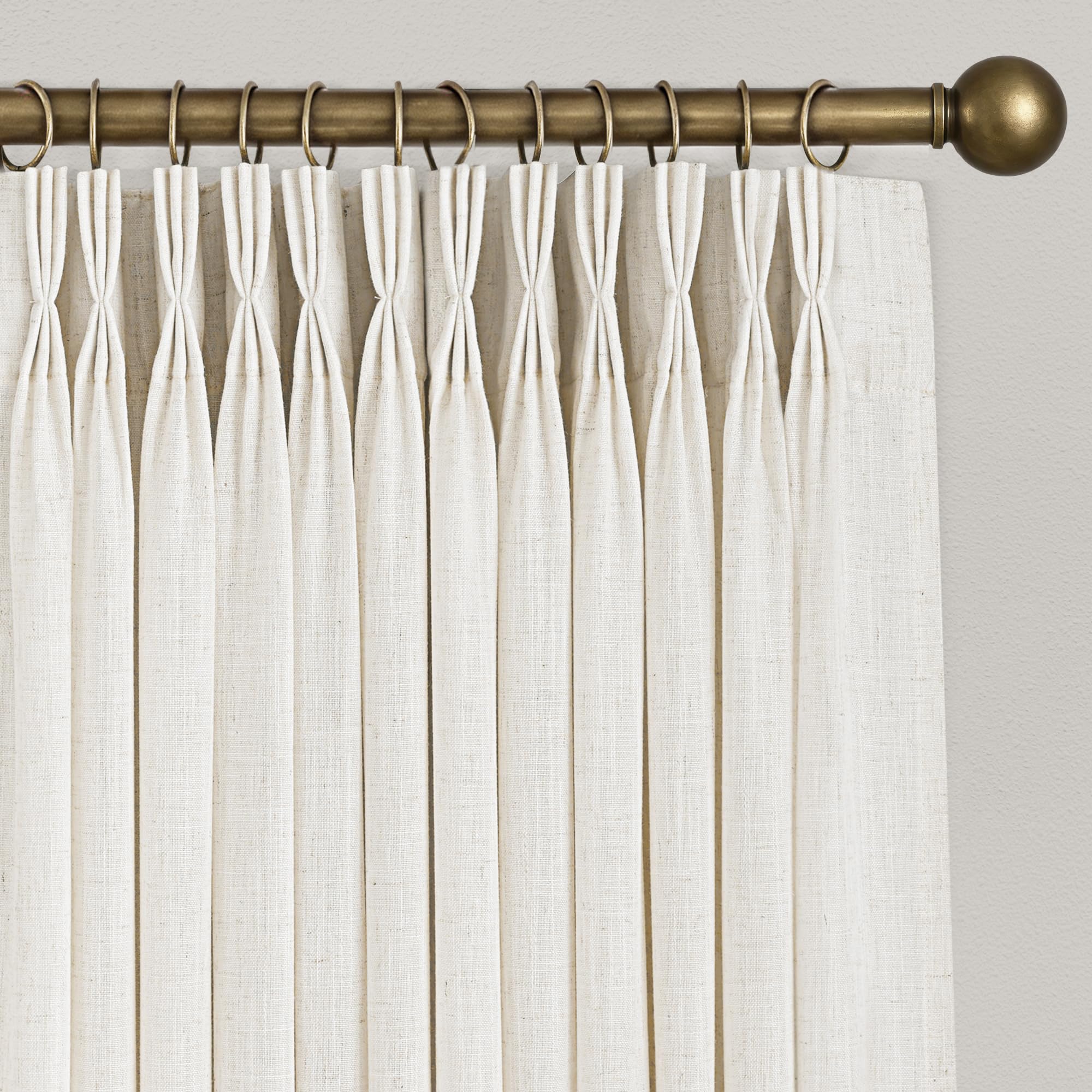 View 1 of Triple Pinch Pleated 90 inch Long Linen Curtains 2 Panels Set for Living Room Track System Curtains Neutral Modern Farmhouse Light Filtering Semi Sheer Linen Blend Pinch Pleat Drapes 90 Length Cream