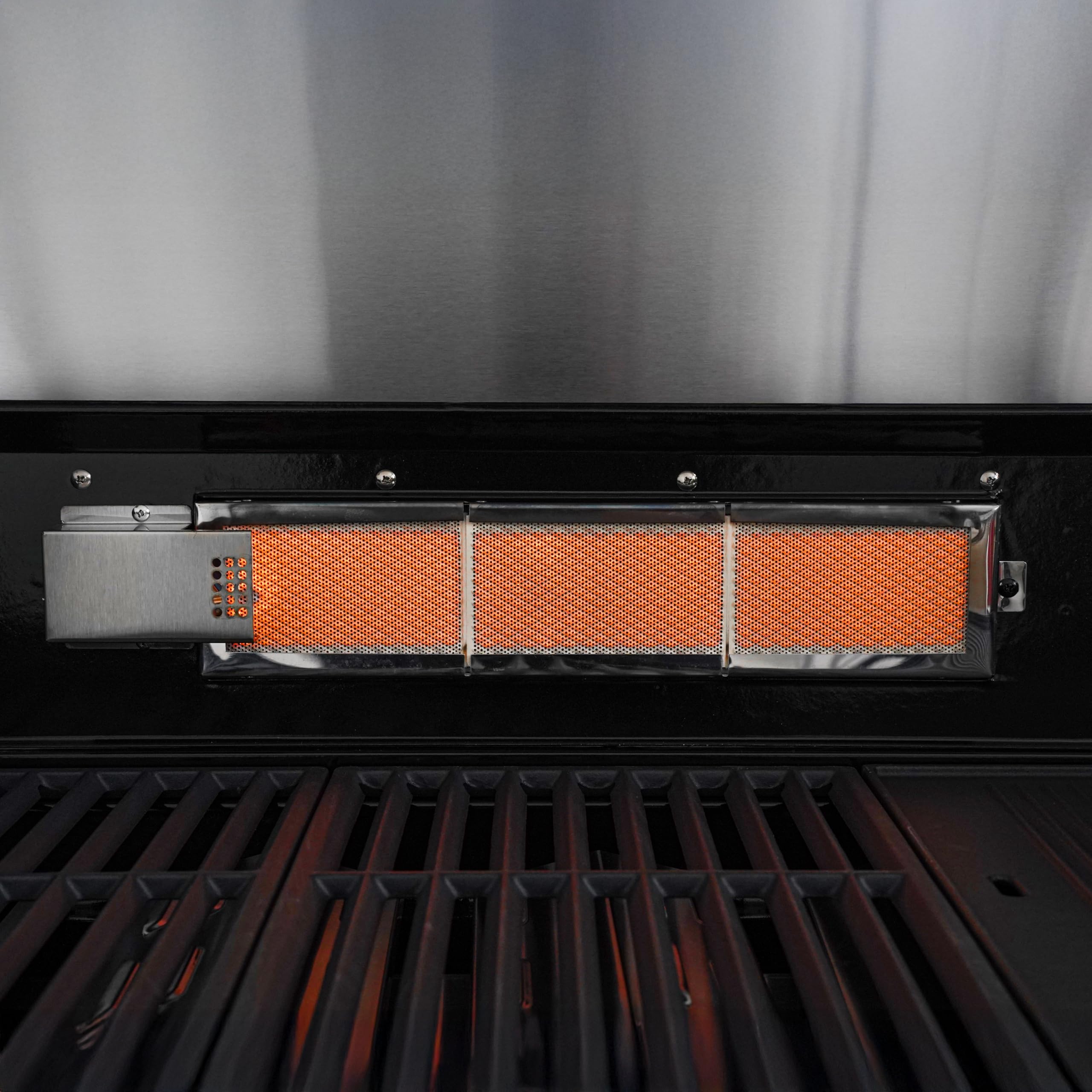 Barbecue a Gas 5 Bruciatori + Infrarossi + Fornello Laterale – BBQ Professionale 21 kW in Acciaio Inox con Griglie Ghisa, Piastra Reversibile, LED e Termometro | Cucina da Giardino