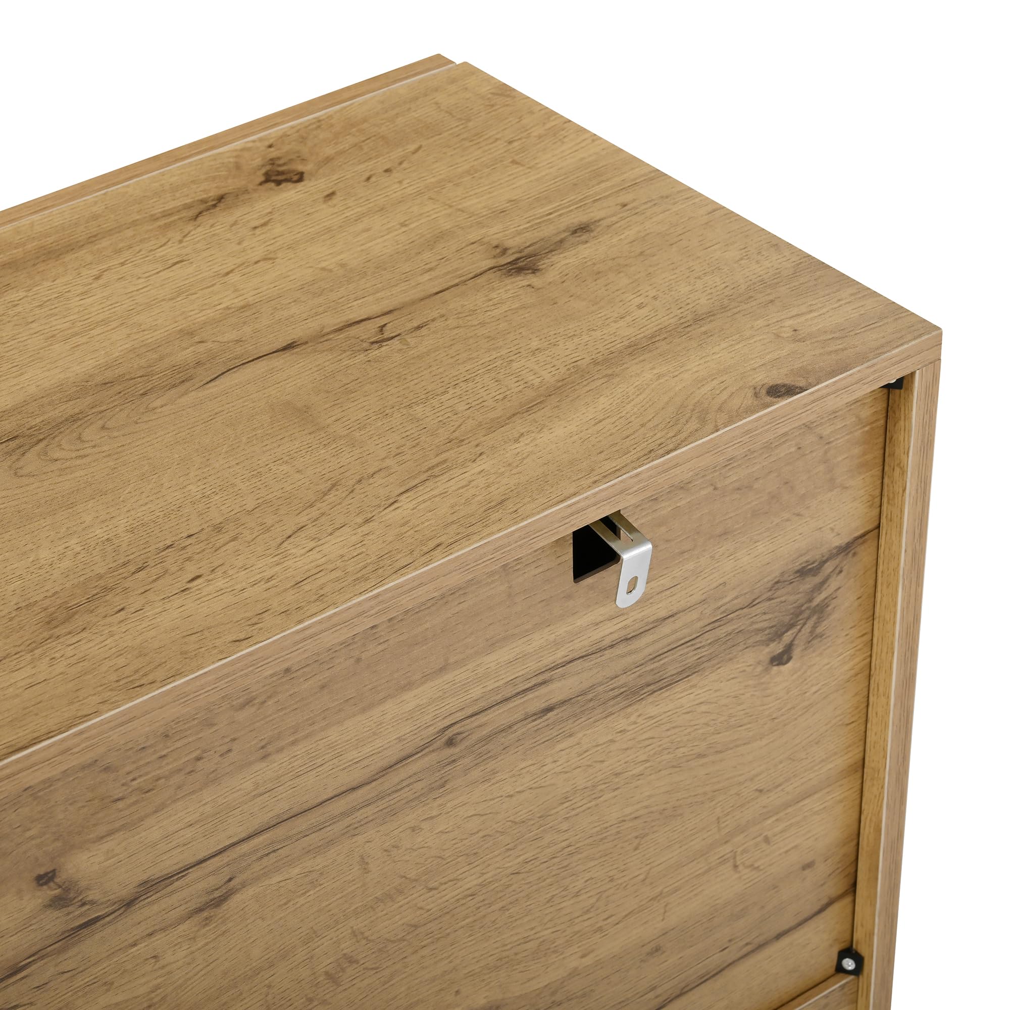 Merax Sideboard Kommode mit 4 Schubladen und Zwei Türen, Schrank 110 cm, Griffloses Design, Buffetschrank mit Großzügiger Stauraum, aus Holz, für Wohnzimmer/Esszimmer, 110x35.5x90.5 cm, Natur&Schwarz
