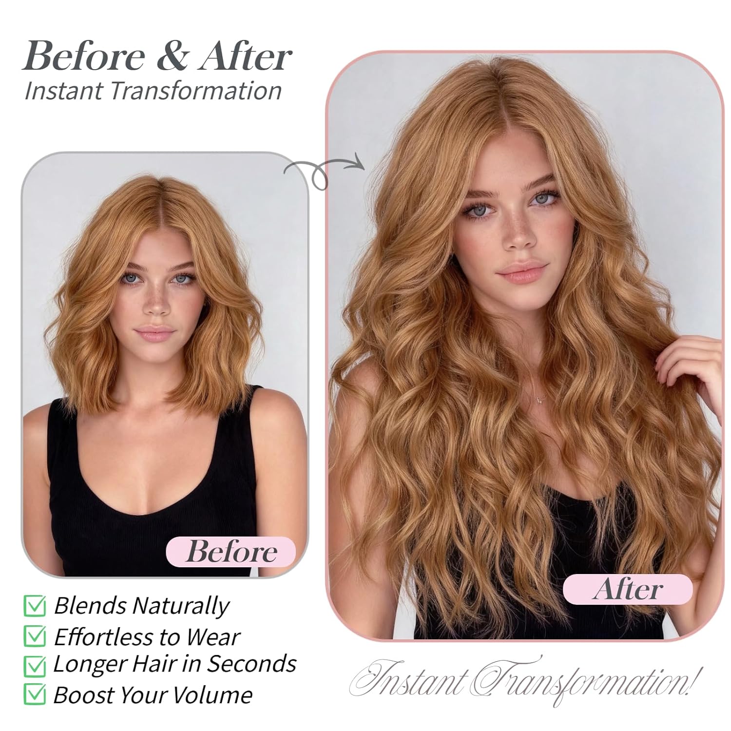 18 Inch Honey Blonde Clip in Hair Extensions 5PCS Wavy Synthetic Hair Pieces for Women Long Curly Clip on Extension Natural Soft Thick Full Head Clips in Blonde Volume Style Party Daily Use