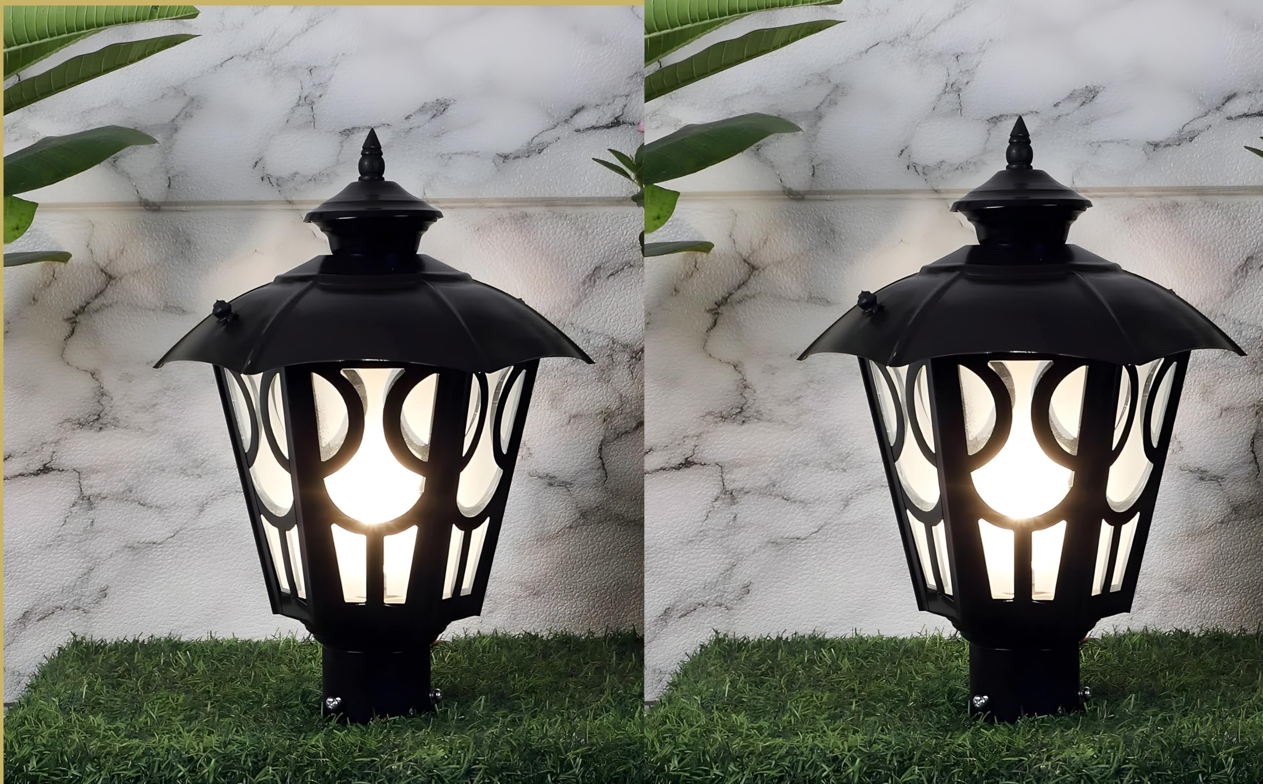 Black Metal Outdoor Waterproof Umbrella Design Gate Light Energy Efficient Decorative Exterior Fixture for Entry Gates, Garden Pillars, Porch, Boundaries,(Bulb Not Include) (Pack of 2)-image-19