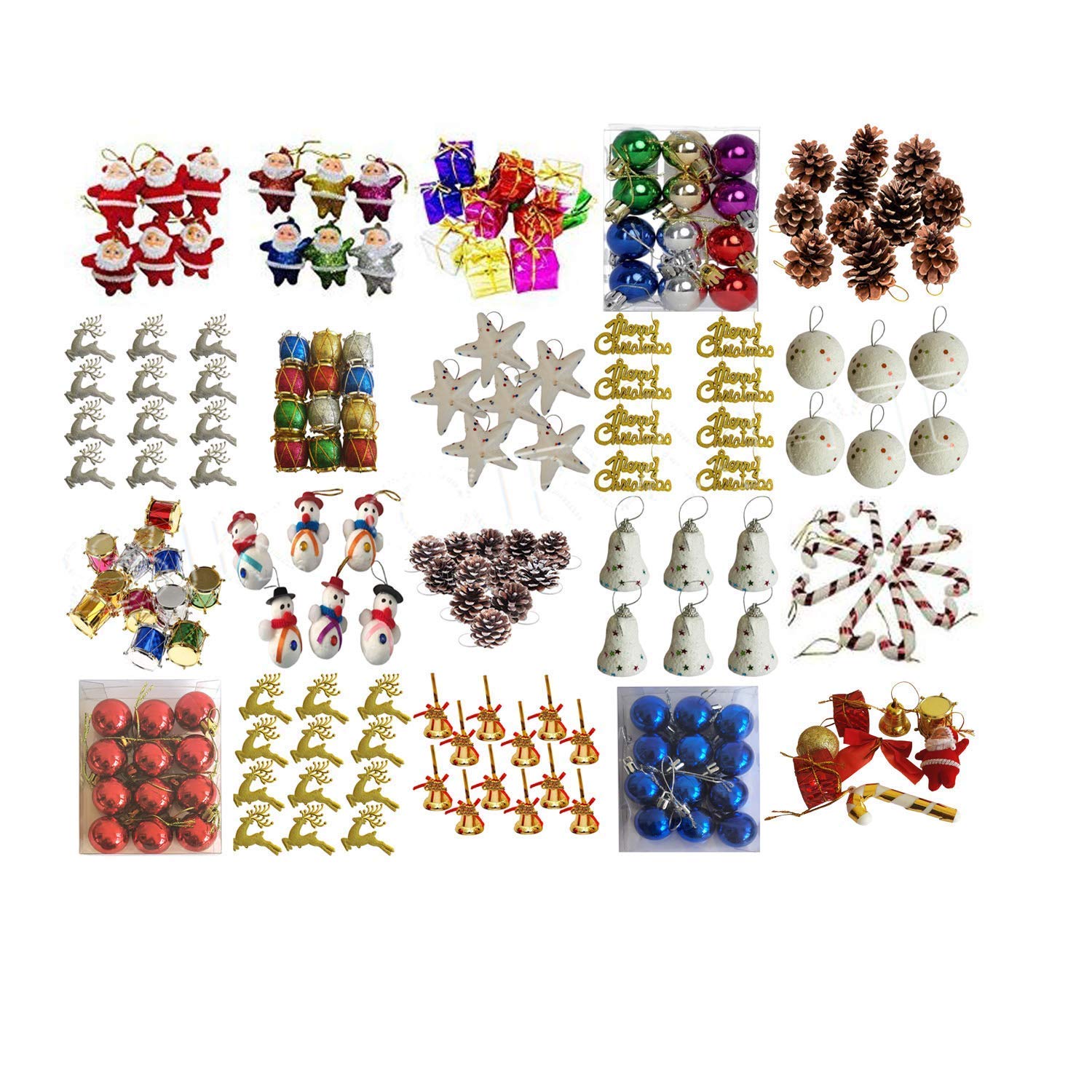 60 Pcs Mixed Christmas Tree Decorations Set/Christmas Ornaments for Festivities & Home Decoration (Multi_60 pcs)