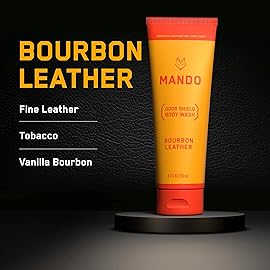 Mando Odor Shield Body Wash - 24 Hour Control - Removes Odor Better than Soap - SLS and Paraben Free, Skin Safe - 8.5 Ounce (Bourbon Leather)