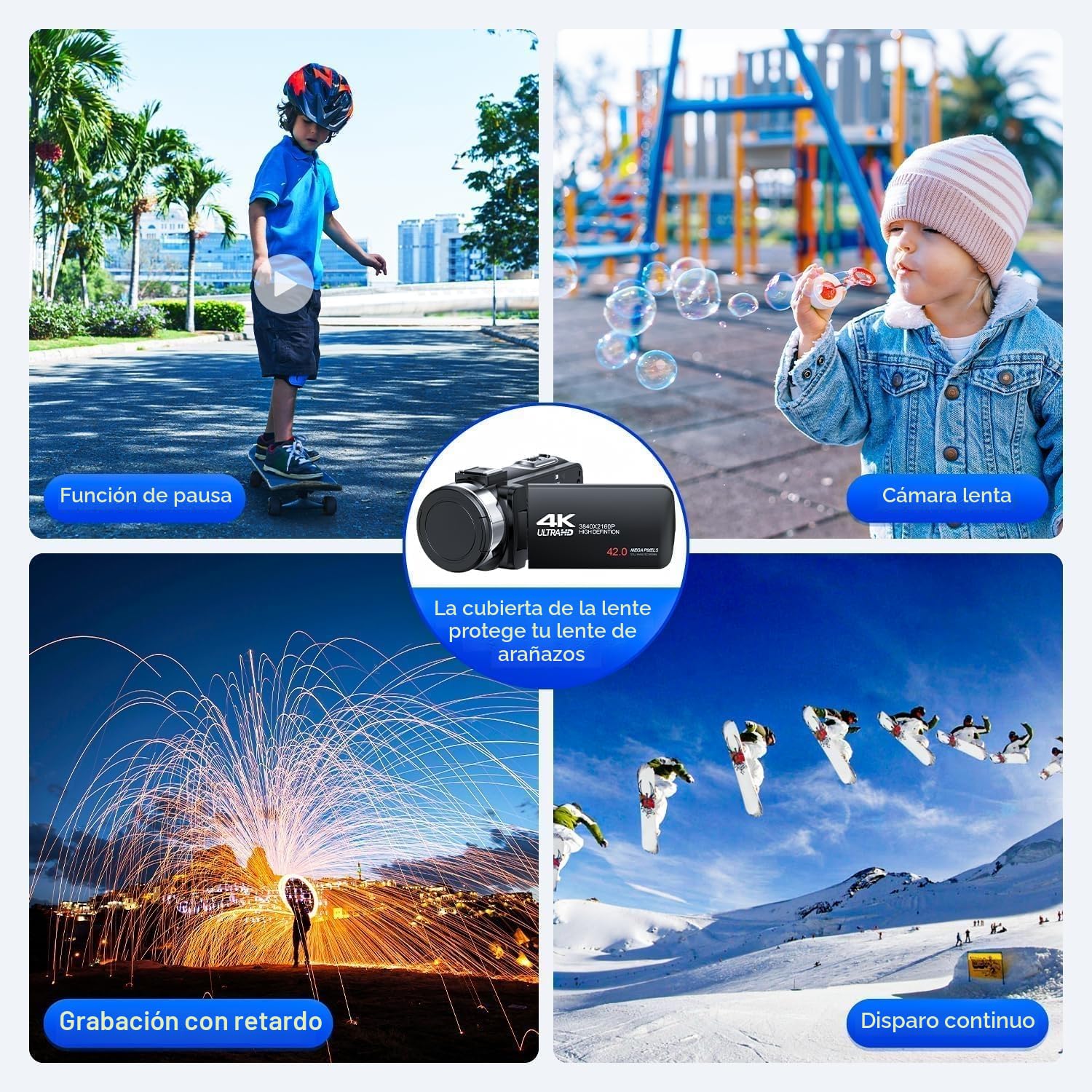 Cámara de vídeo 4K 42MP Videocámara 18X Digital Zoom Cámara Vlog, 3" 270° giratoria Pantalla Vlogging Cámara para Youtube, Camcorder Video Camera con Tarjeta SD de 32 GB, Remoto, 2 baterías