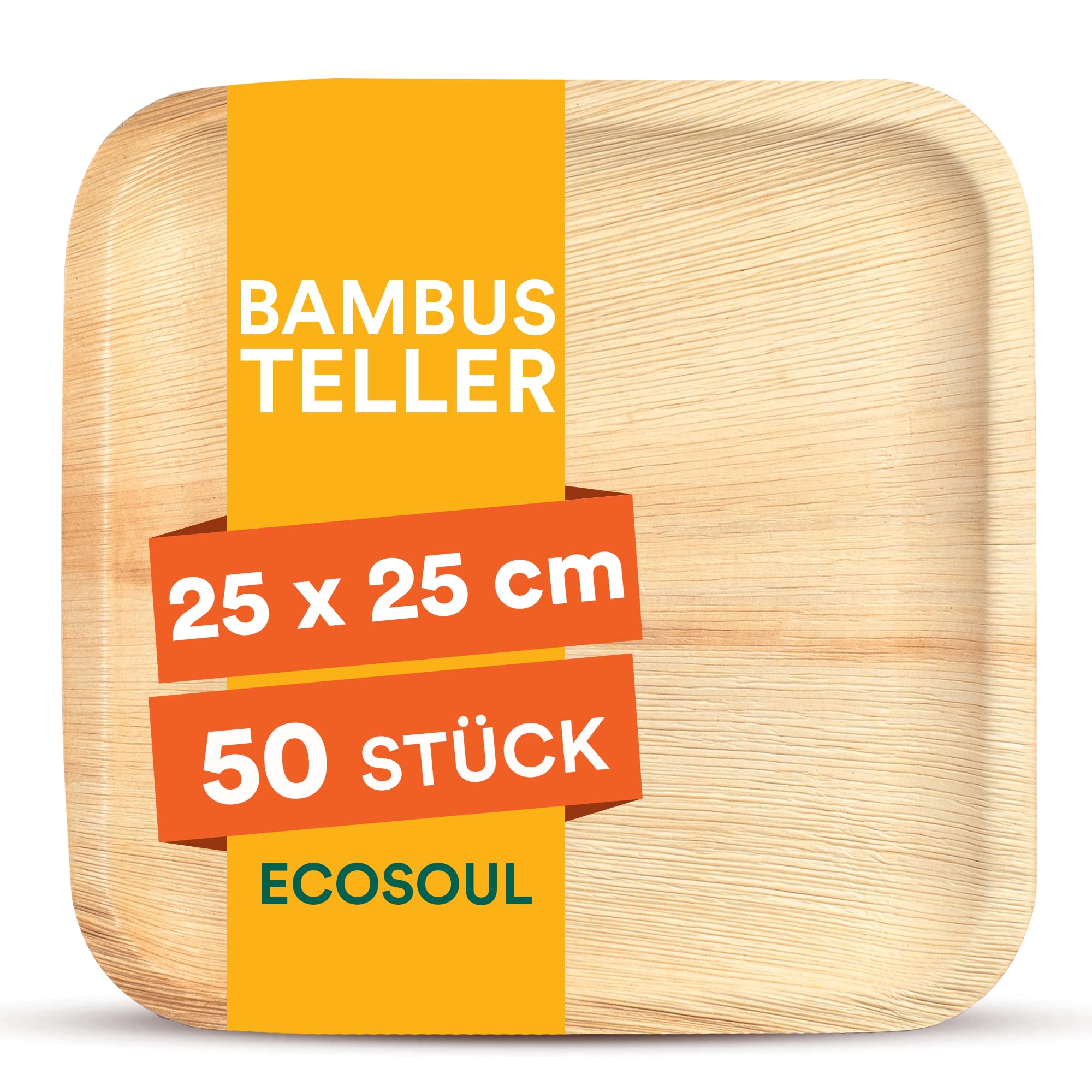 ECO SOUL Bamboo Disposable Plates[10 Inch],Square,Pack of 50