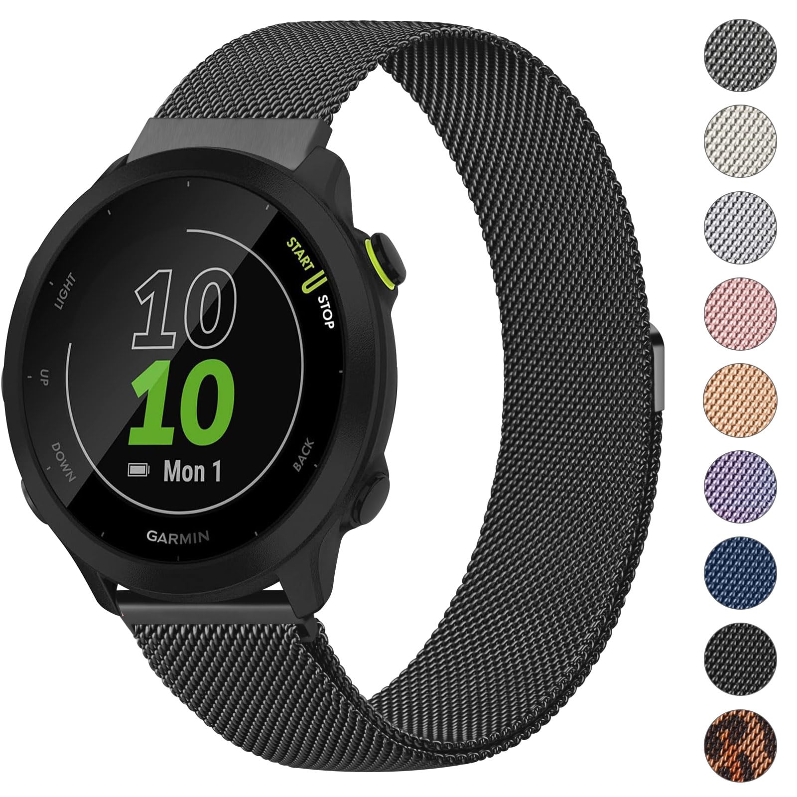 Mugust Strap Compatible with Garmin Forerunner 55 Strap/645 Strap/245 Strap, 20mm Metal Strap Replacement Wristband for Garmin Vivoactive 3 Music/Venu/Vivomove 3/Forerunner 55/245/645 Music (Black)