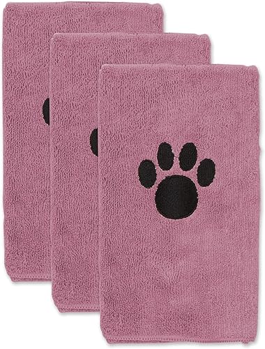 Vista 13 de Bone Dry Pet Drying Collection - Juego de toallas de microfibra bordada para mascotas, 15 x 30, color aguamarina con huella de pata negra, S, 3