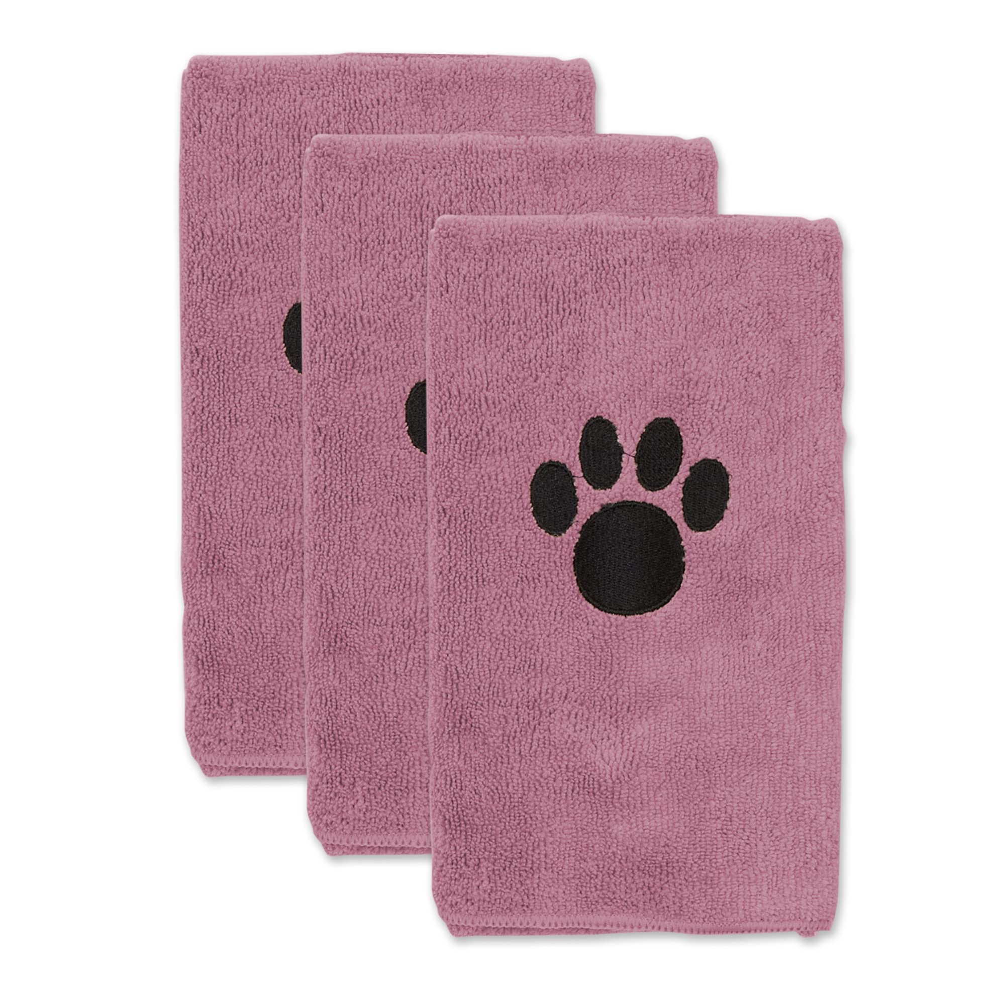 Bone Dry Pet Grooming Towel Collection Absorbent Microfiber Drying Set, 15x30", Embroidered Rose, 3 Count