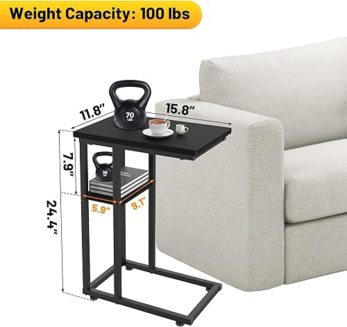 Miniatura 2 de Mesa auxiliar en forma de C, mesa auxiliar resistente de 2 niveles en forma de C para sofá, mesita de noche, espacio pequeño, mesa auxiliar para