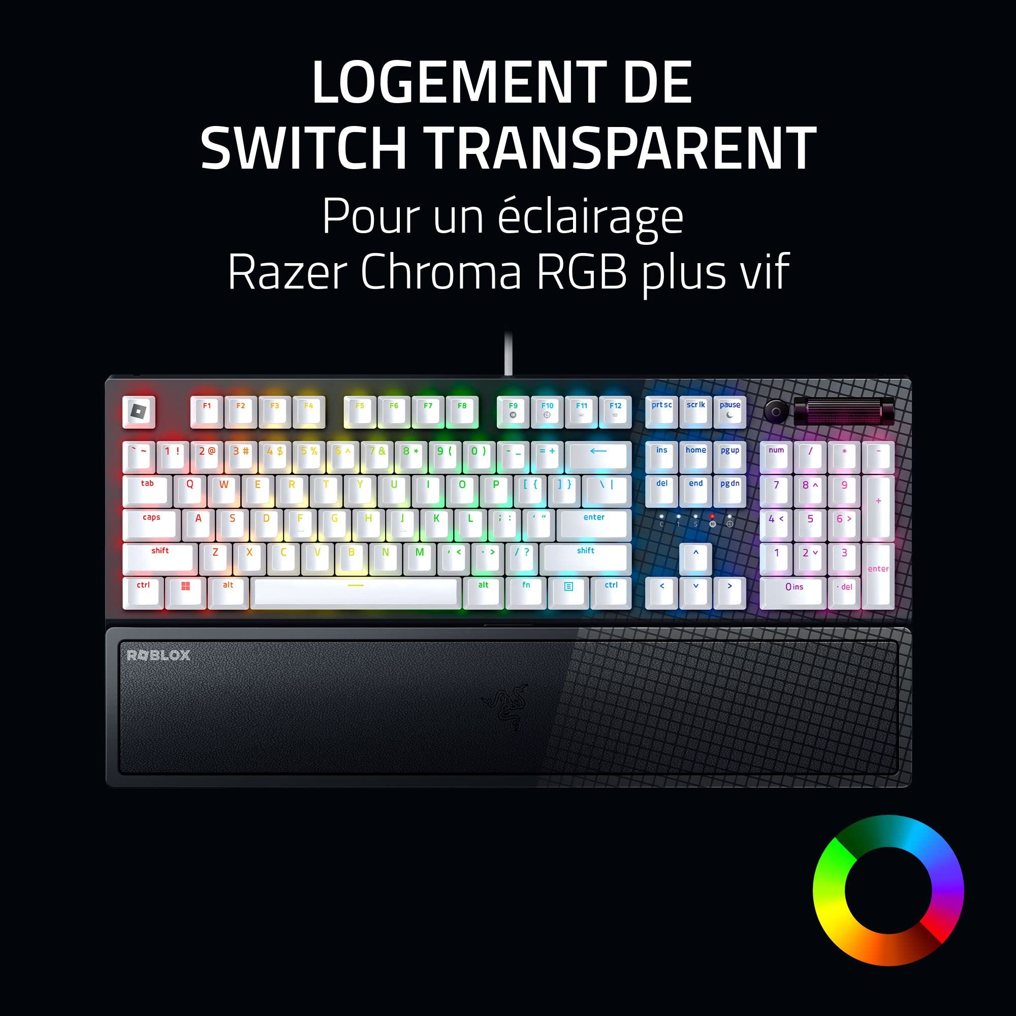 Razer BlackWidow V3 (Switches Verts) - Clavier Gamer Mécanique (Switches Mécaniques Clicky, Touches en ABS Doubleshot, Touches Media, Repose-Poignet) Clavier US - Roblox Ed.