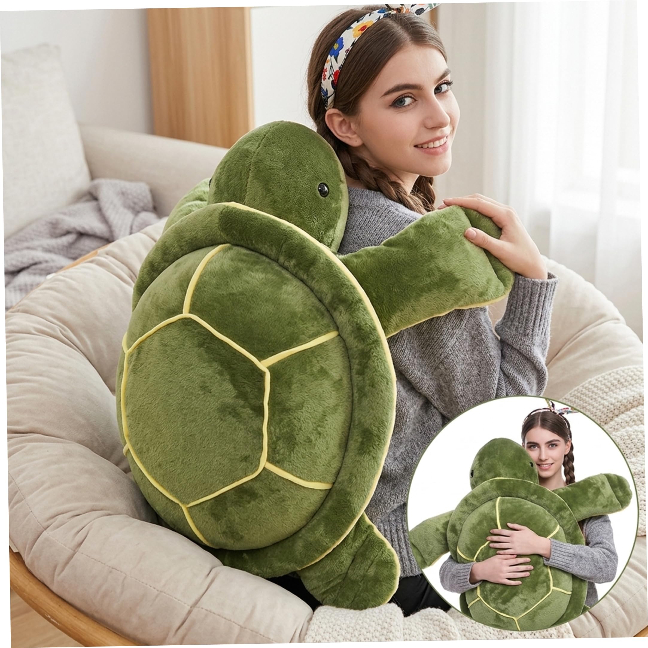 Almohada de Felpa de Tortuga Verde, Suave y Linda, de Peluche de Tortuga, para el hogar, 19, 69 Pulgadas