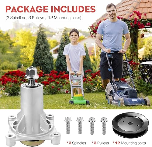 Miniatura 4 de Paquete de 3 conjuntos de husillo 187292 192870 532187281, kit de reconstrucción de cubierta de cortacésped de 54 pulgadas apto para Husqvarna