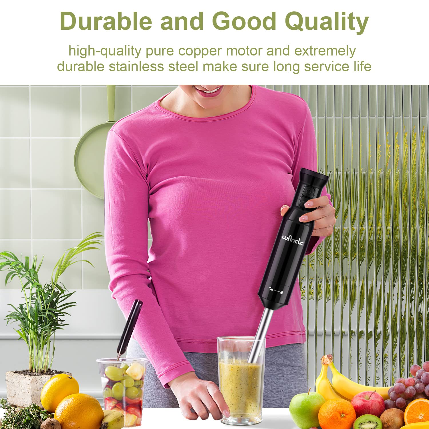 Stabmixer, Wancle pürierstab 600W Elektrischer hand blender Rührstab mit Turbo für die Zubereitung von Babynahrung, Salaten, Suppen und Gemüs (Black)