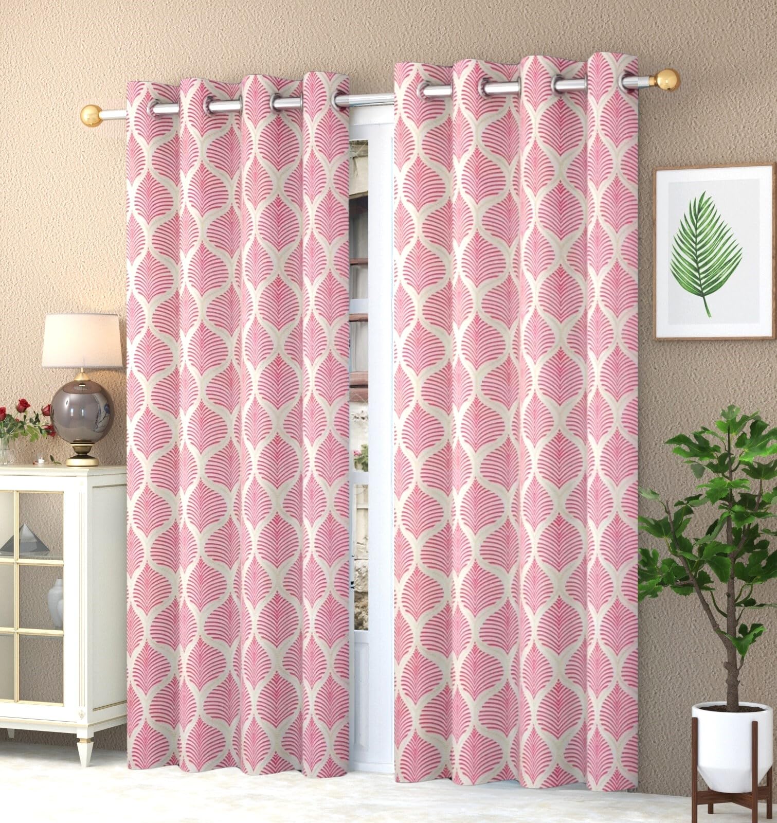 Yarnis Floral Printed Light-Filtering Curtains 8 Feet Long Set of 2 for Door Living Room, Pink, Parda (B0D1P15YL2) Amazon Price History, Amazon Price Tracker