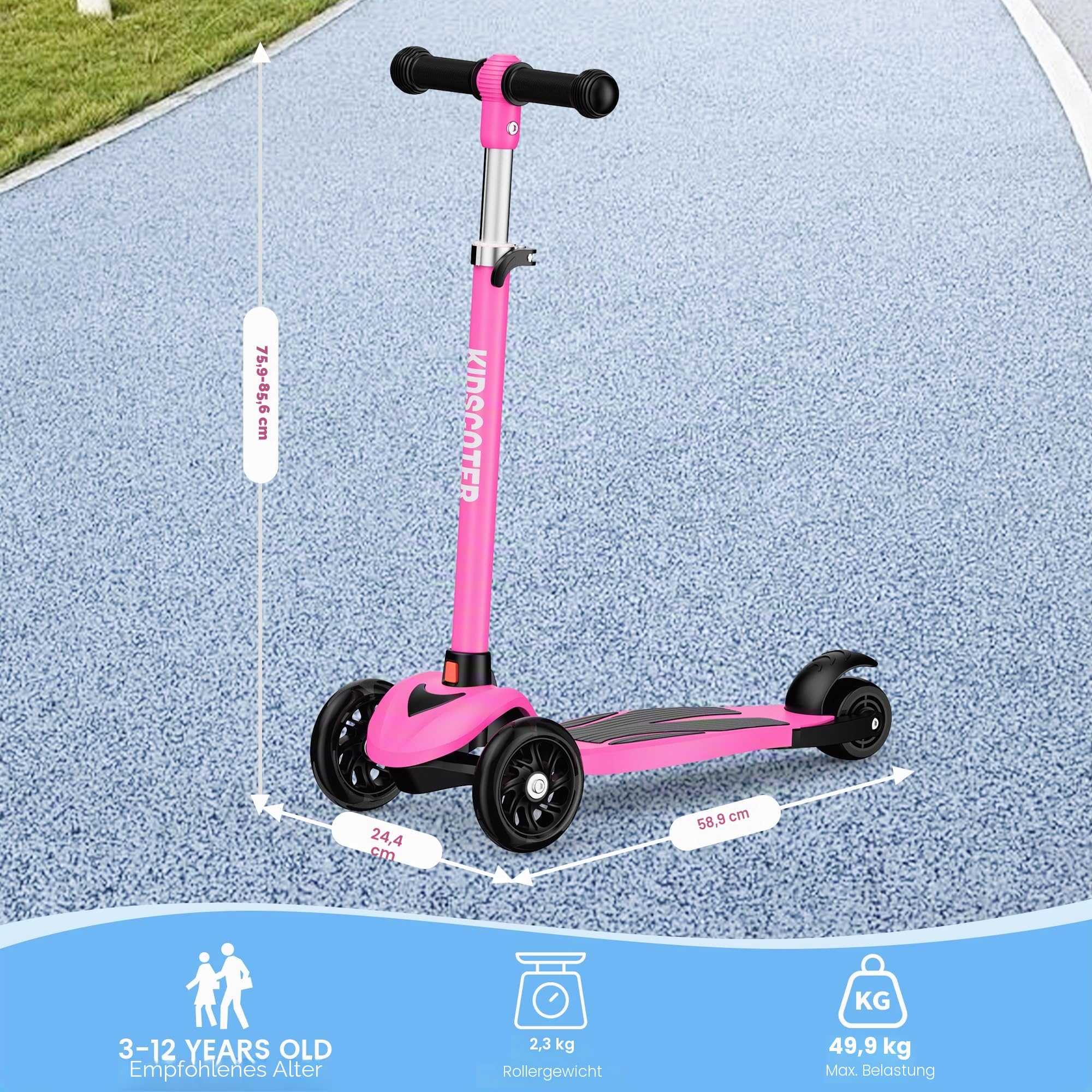 2-in-1 Kinder-Scooter für Kinder von 3-12 Jahren, 3 Räder Lean to Steer Scooter mit LED-Leuchträdern, Verstellbarer Lenker, faltbar & abnehmbar für Jungen & Mädchen