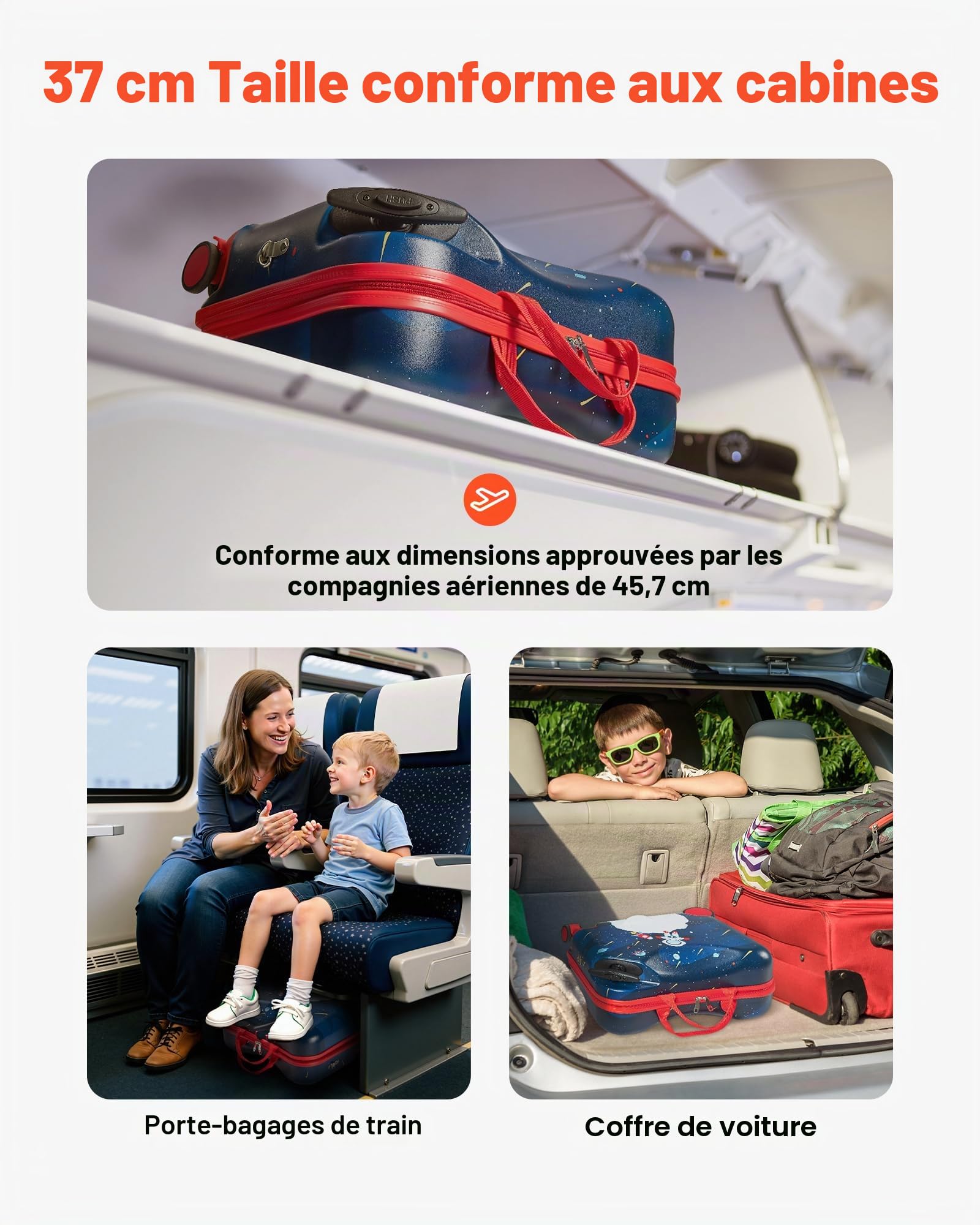 VEVOR Valise à roulettes Enfant, Capacité 26 L, Bagage à roulettes, Charge 50 kg, avec Bandoulière Réglable, Poignée Renforcée, Conception Légère, pour Voyages Enfants Garçons Filles de 3 Ans et Plus