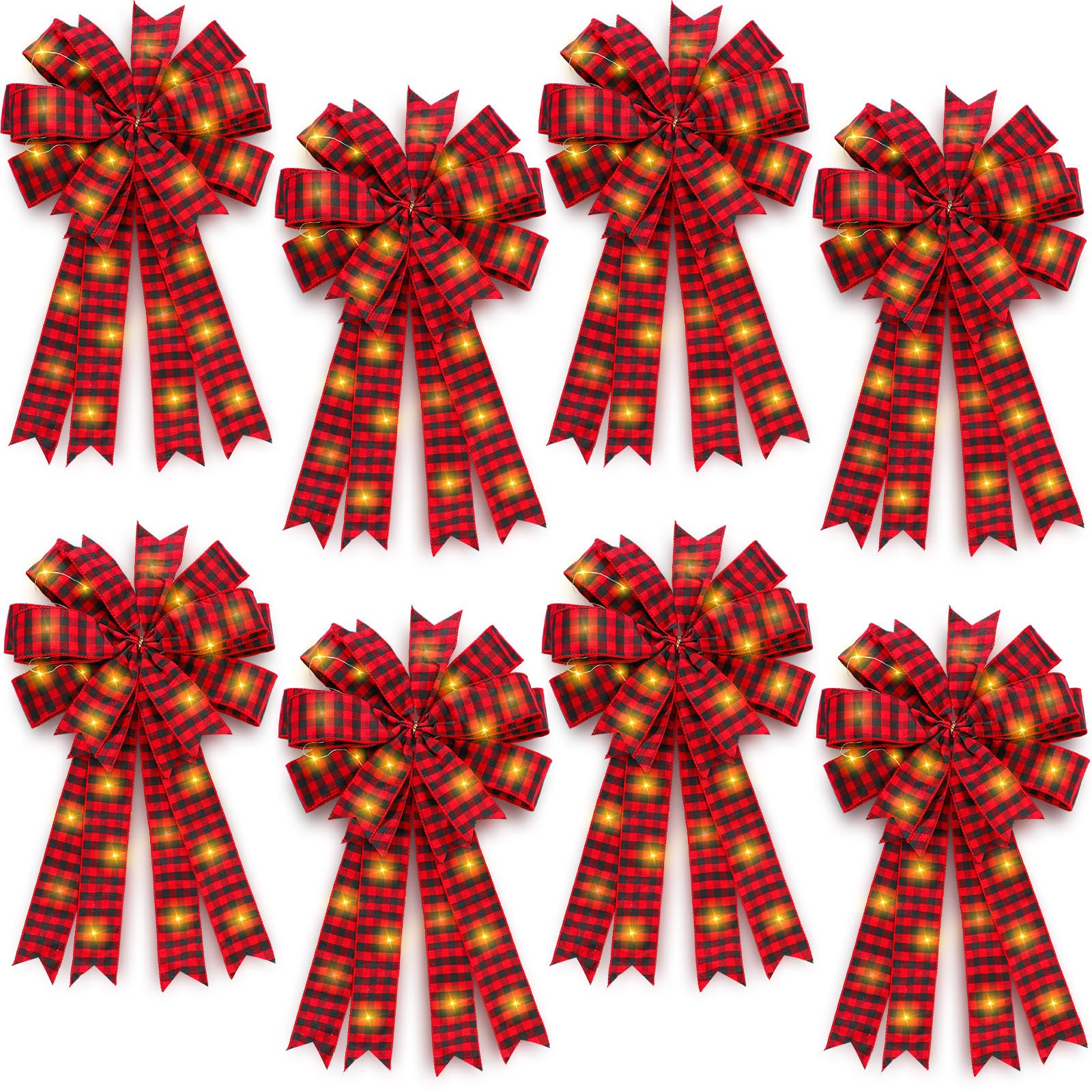 Liliful 8 Pack Red Christmas Bows Large, 25 x 15 Inch LED Red Wreath