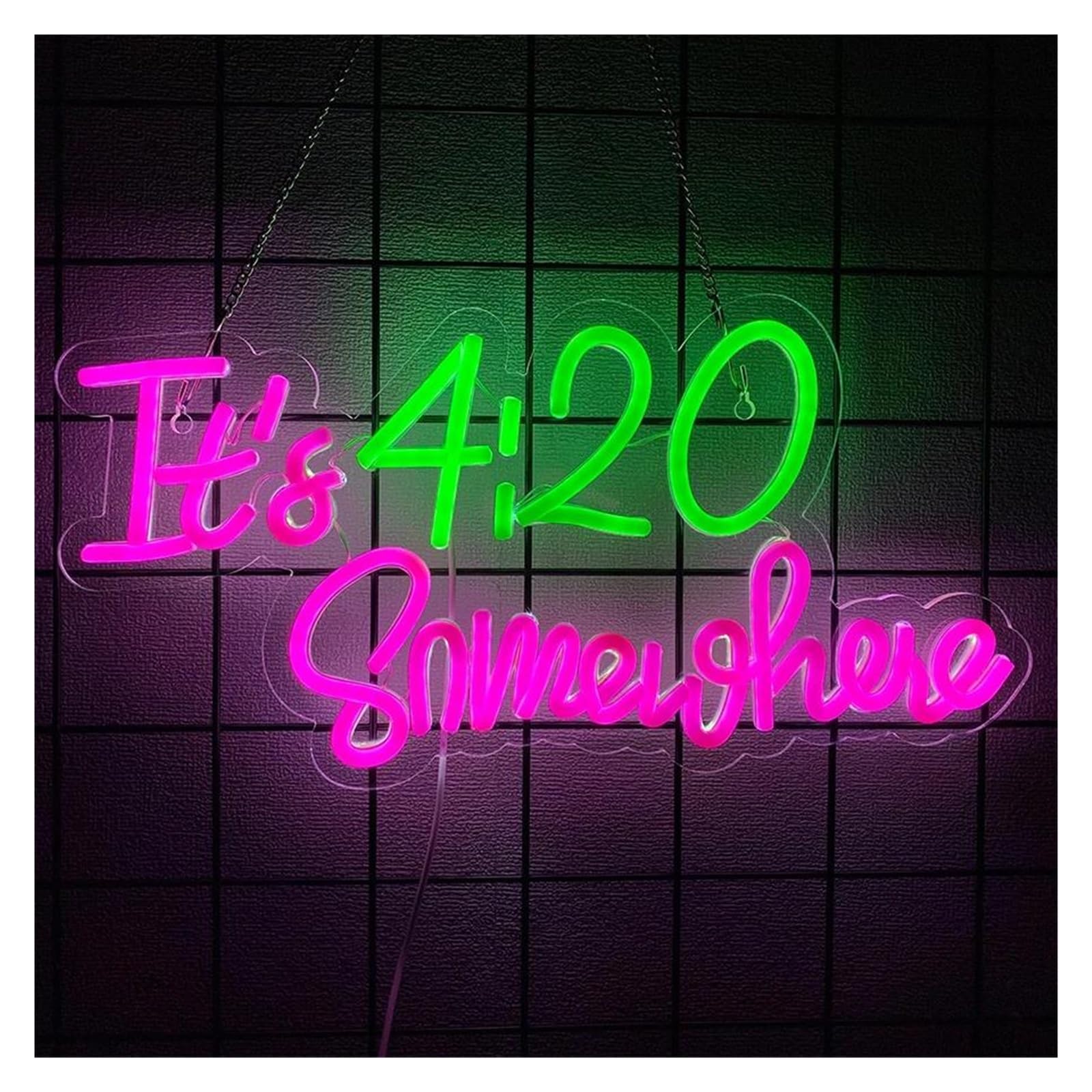 Shouxi One Color Sign Lamp It's 4:20 Somewhere Neon Sign Light Dimmable For Bedroom Bar Man Cave Party Club Hotel Home Wall Decor 41.5Cmx20.8cm