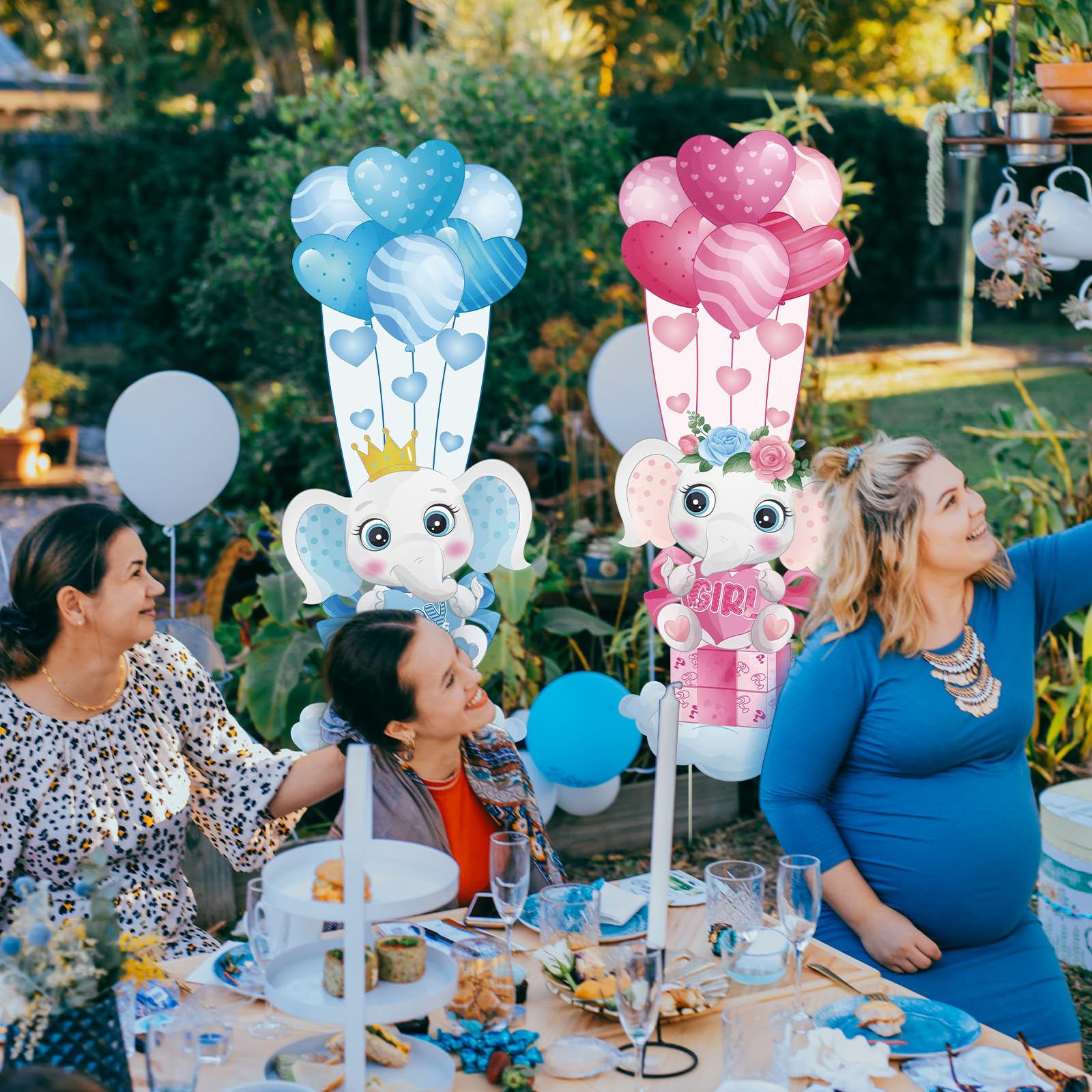 Namalu 2 Sets Gender Reveal Party Dekoration Babyparty Gartenstecker mit Pfählen aus Kunststoff Blaue Rosa Elefanten Deko boy Or Girl Hof Schilder für Willkommen Neugeborene Party