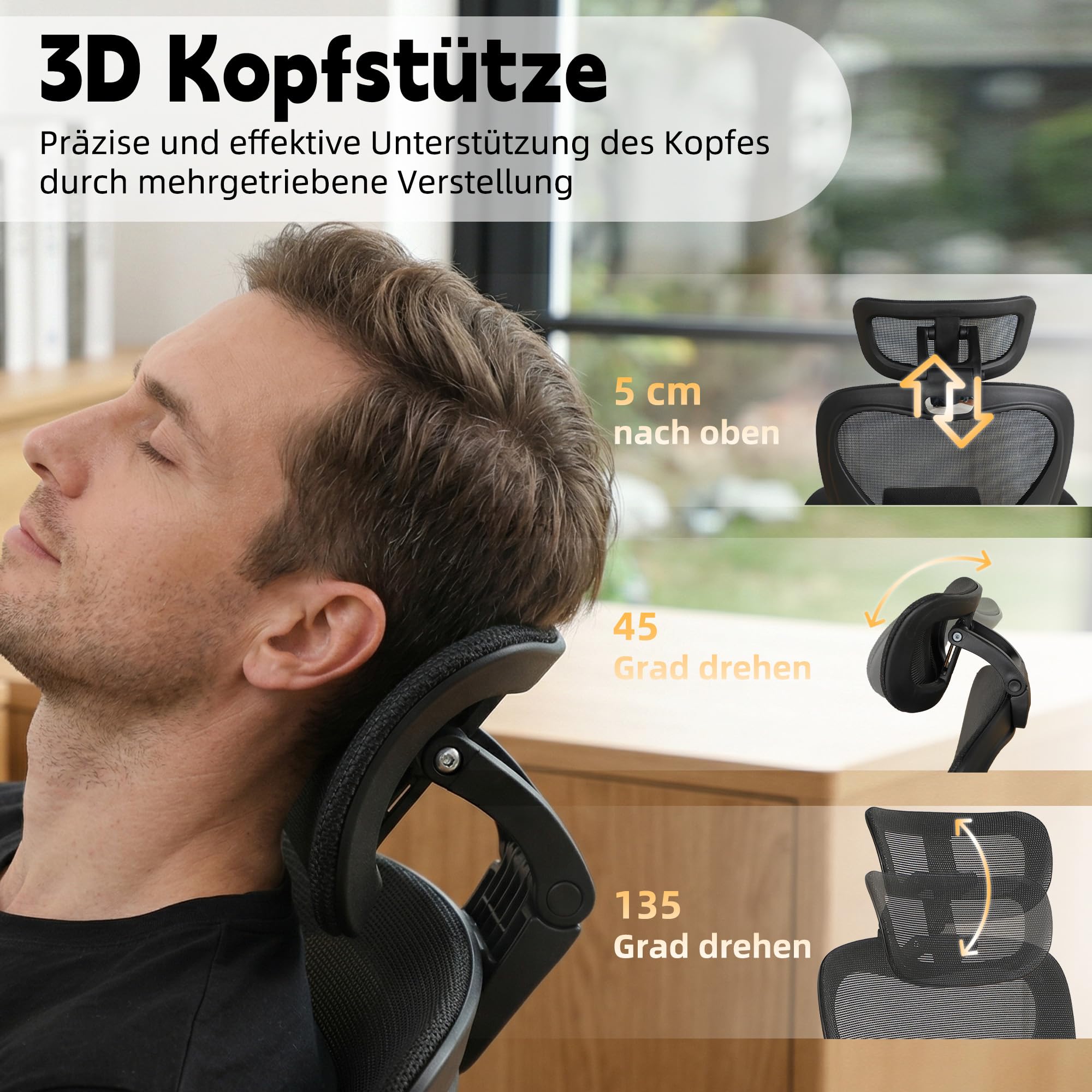 MURUL Silla de oficina ergonómica plegable negra con soporte lumbar, respaldo de malla y cojín de asiento, reposabrazos plegables, reposacabezas 3D, reposapiés, altura ajustable