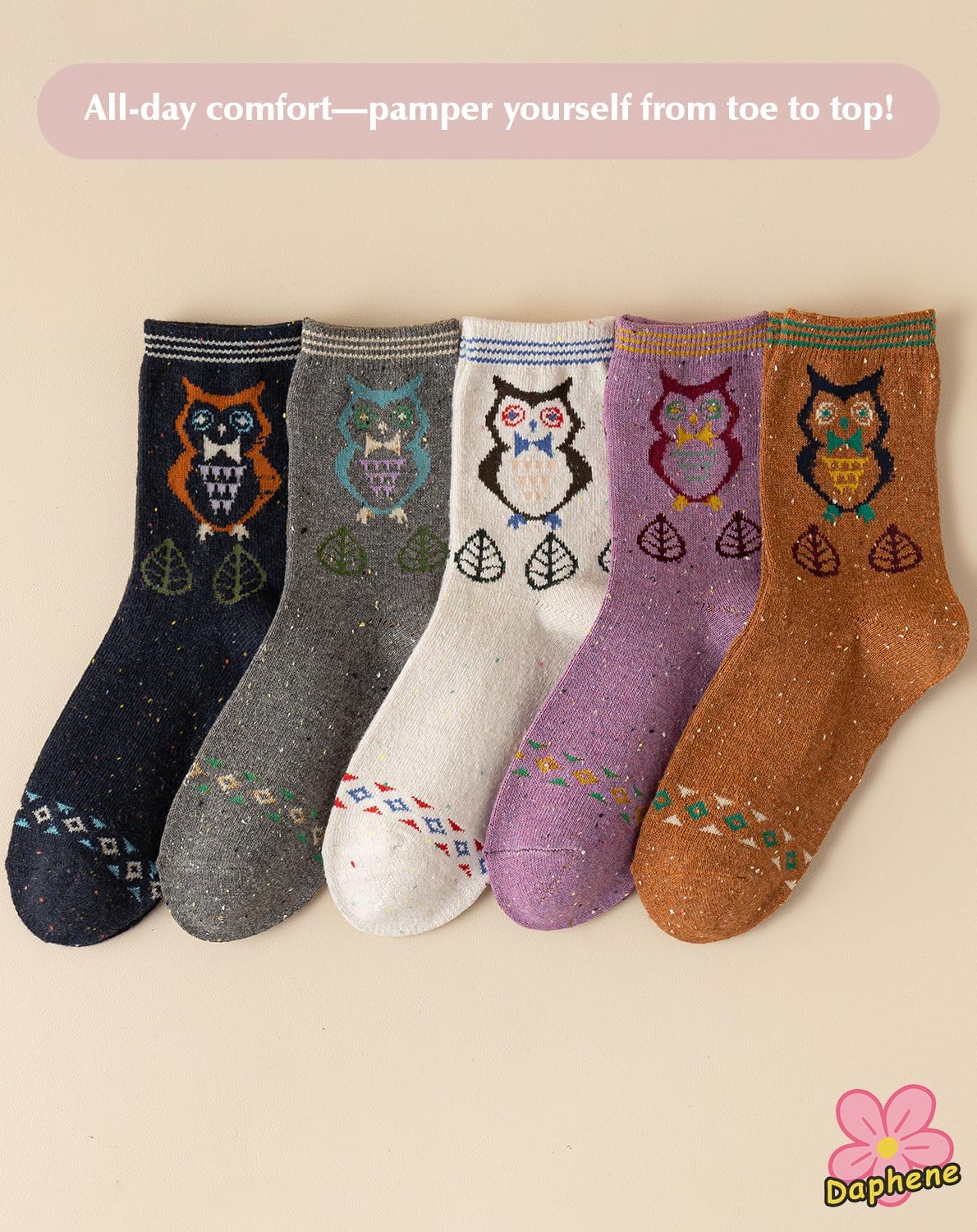 Daphene Women's Vintage Trendy Wool Socks | Fall Winter Thick Warm Ethnic Style | Holiday Gift Set | Trendy Comfortable - Image 6