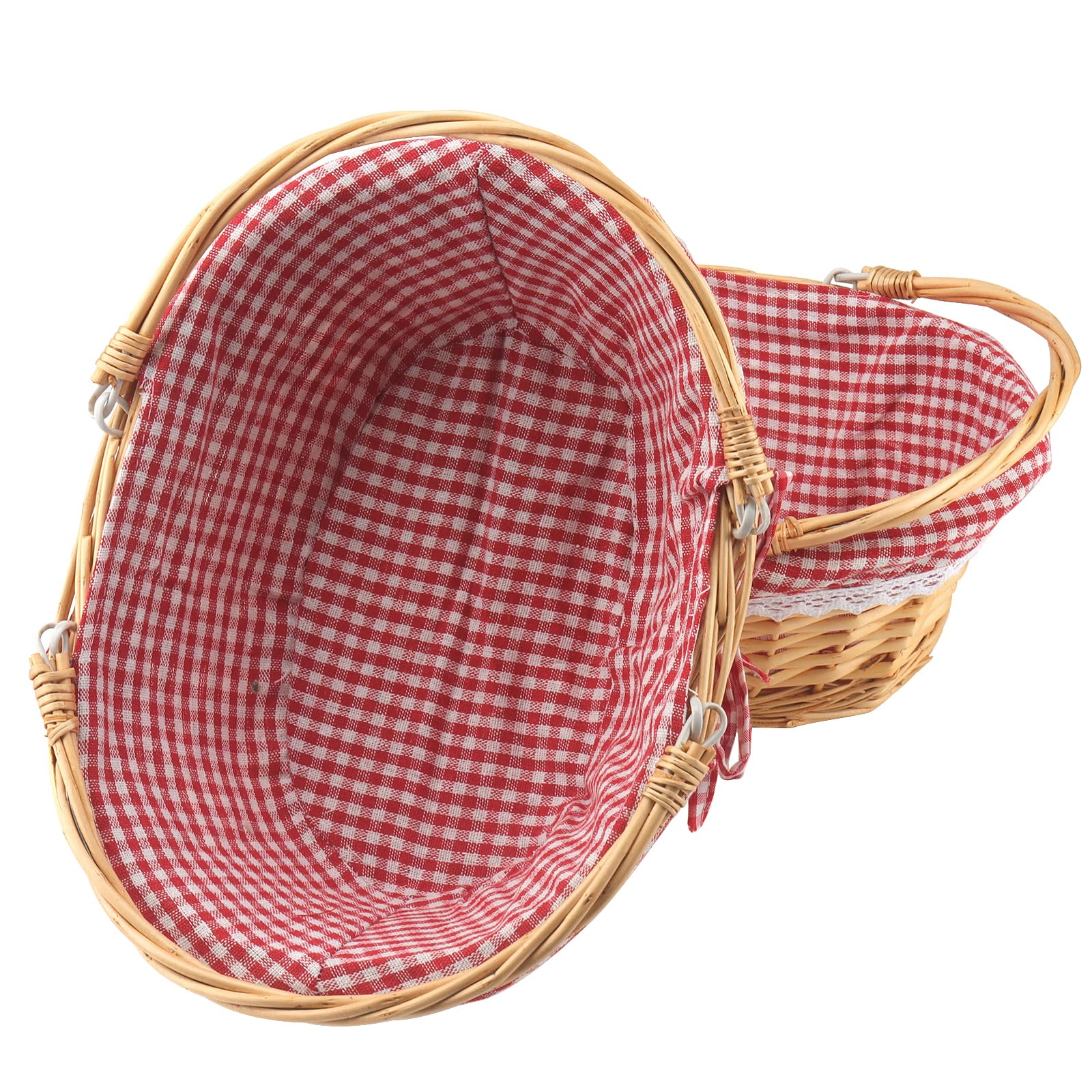 MUKCHAP Confezione da 2 cestini da picnic in vimini, 32 x 23 x 12 cm, ovali, con rivestimento con manico pieghevole, cestino da picnic in vimini intrecciato, per picnic, feste, barbecue, color miele