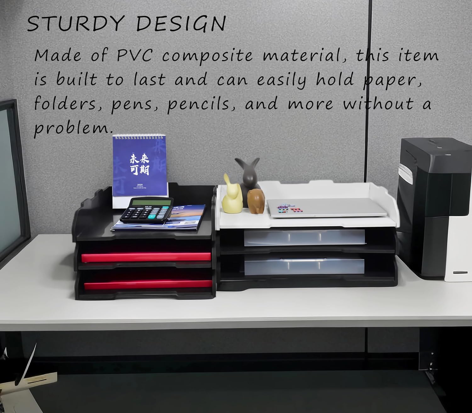 A3 Stackable Paper Tray, 3 Tier Desk File Organizer, Desktop Organizer for Office Supplies, File Storage, Letter Organizer /A3 Office File Folder,Home or Office School, White (Portrait-Black-3-Tier)