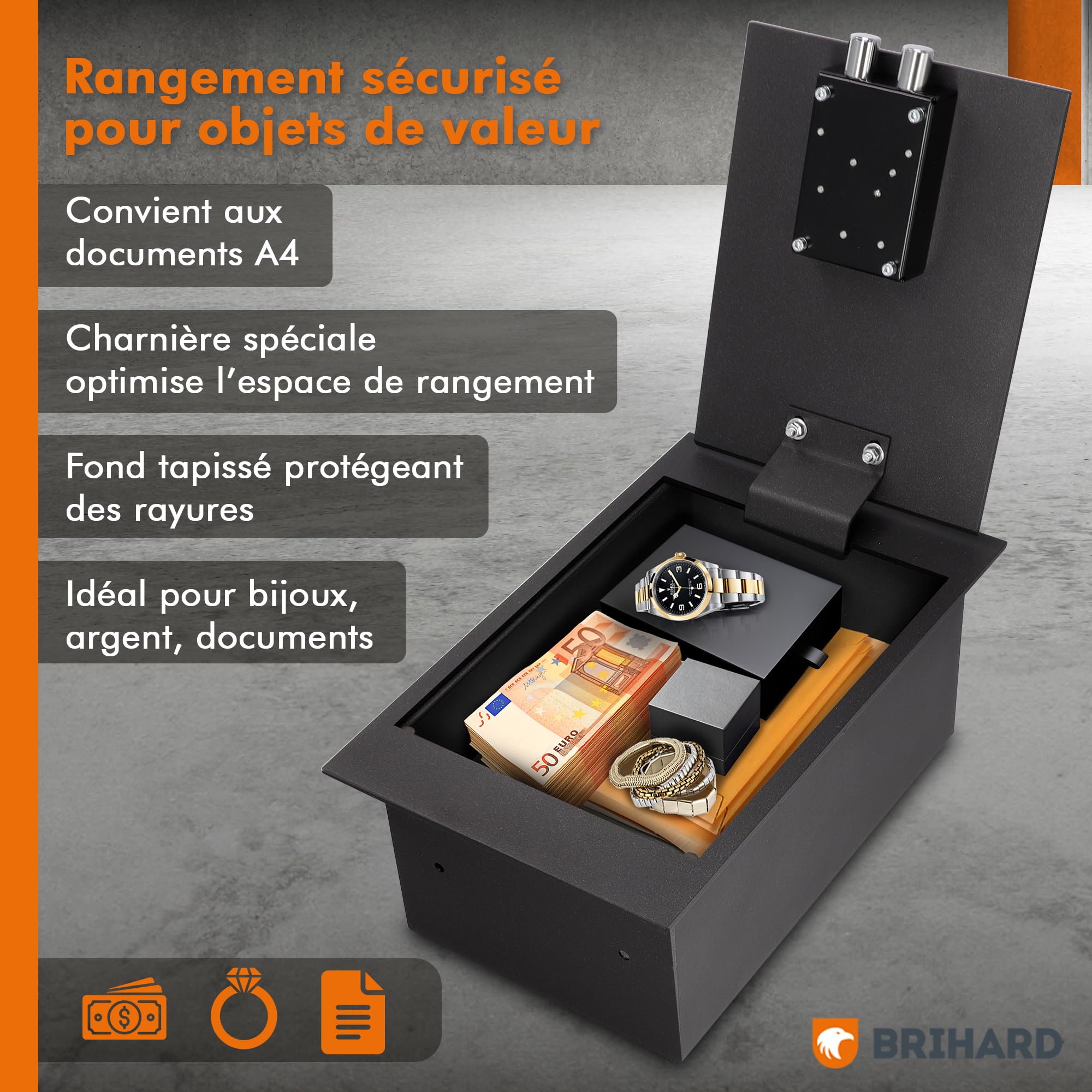 Coffre-Fort Encastrable A4 13,5L Avec Serrure À Clé, Coffre De Sol Antieffraction Caché Pour Argent, Bijoux, Documents – Coffre En Acier Robuste Pour Sécurité Domestique