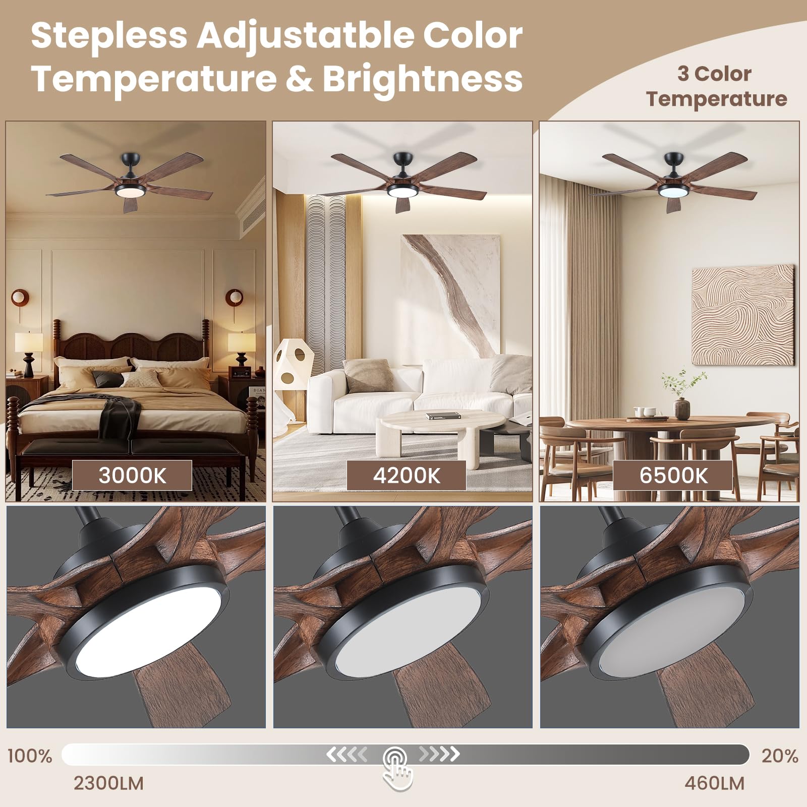 Newday Ventilatore da Soffitto Legno e Nero, 142cm Ventilatore da Soffitto con Luce e Telecomando Grande, Pala Soffitto con Luce Dimmerabile, Ventola Soffitto Silenzioso con 5 Pale per Soggiorno