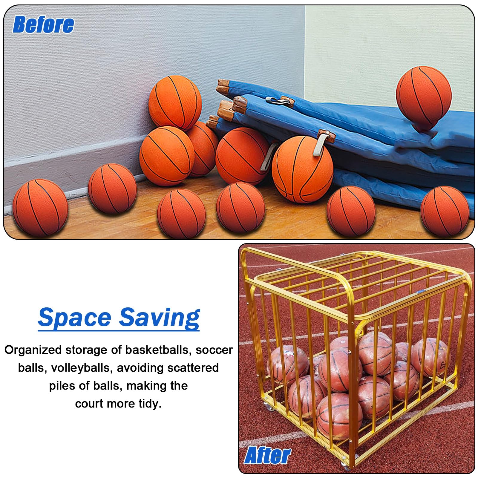 Kommerzieller Rollball-Aufbewahrungskäfig für drinnen und draußen, mittlere Größe für Fitnessstudio, Fußball und Basketball, mit Griff, buntes Design, ideal für Schulen und Fitnesscenter