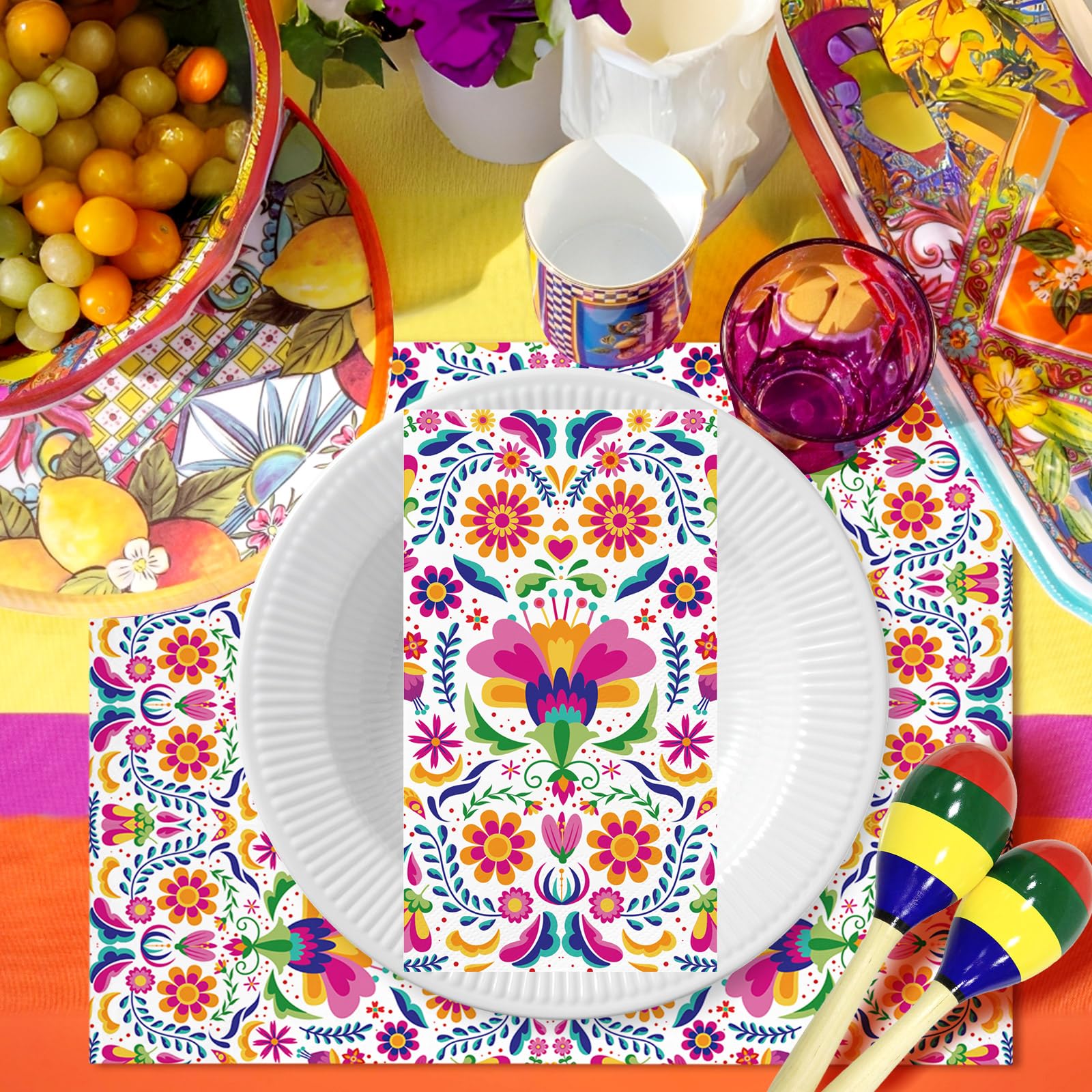100 servilletas de papel florales mexicanas, toallas de mano desechables para baño, 3 capas, servilletas decorativas para invitados del Cinco de Mayo, servilletas decorativas para boda, cumpleaños