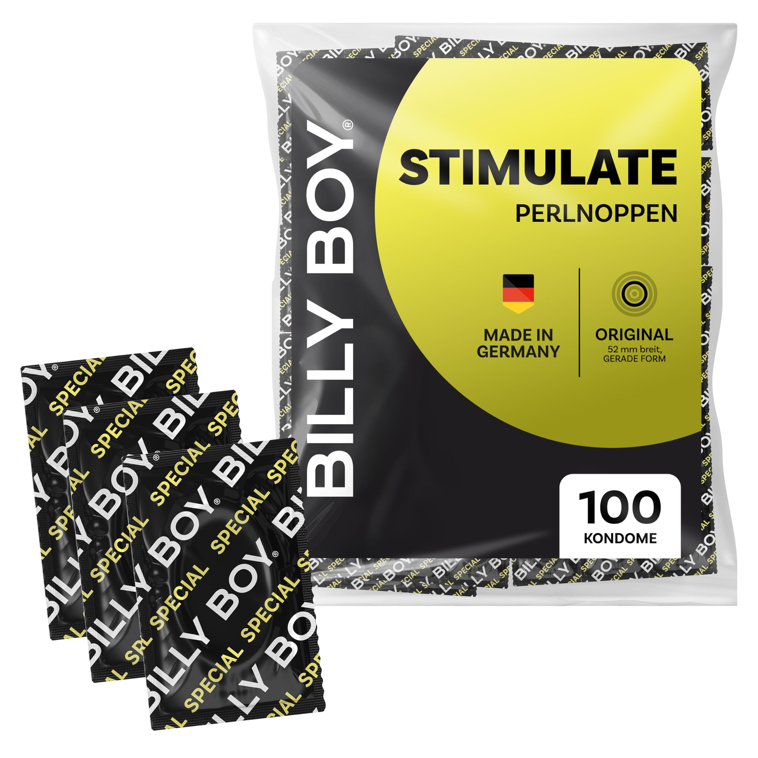 BILLY BOY Kondome Stimulate 100er | 52 mm | mit Perlnoppen in ORIGINAL Passform | 100 Stück