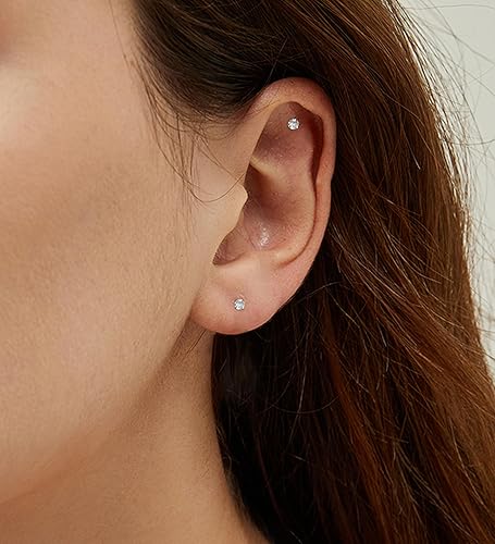 Miniatura 70 de G23 Titanium Earrings 5A+Cubic Zirconia Flat Back Stud Earrings 14K Gold Hypoallergenic Nap Earrings 2-5MM Tiny Handmade Cartilage Stud Earrings for