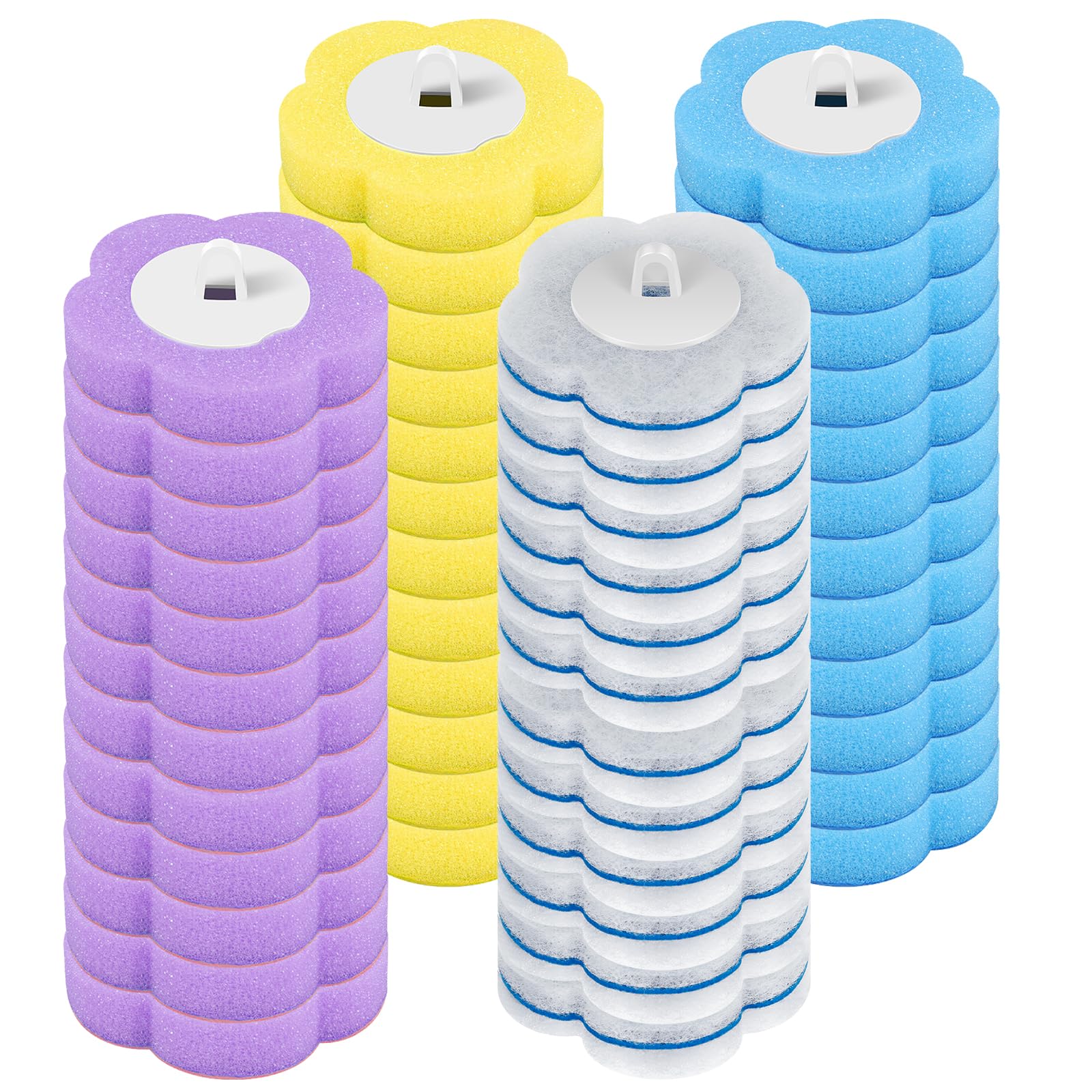 48Pcs Toilet Brush Refills Scented 360° Deep Cleaning Toilets Sponge Cleaner Refills Kit 3 Layer Sponge Head Replacement for Bathroom Floor Drain Hand-Washing Basin Toilet Wand(48Pcs)