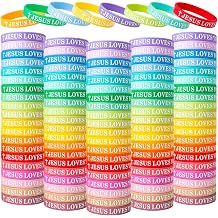 Jesus Loves You Silicone Bracelets Christian Wristbands Bulk Bible Verse Rubber Bracelets Religious Bands for Men Women Party Favors Gifts Prizes Fresh Color
