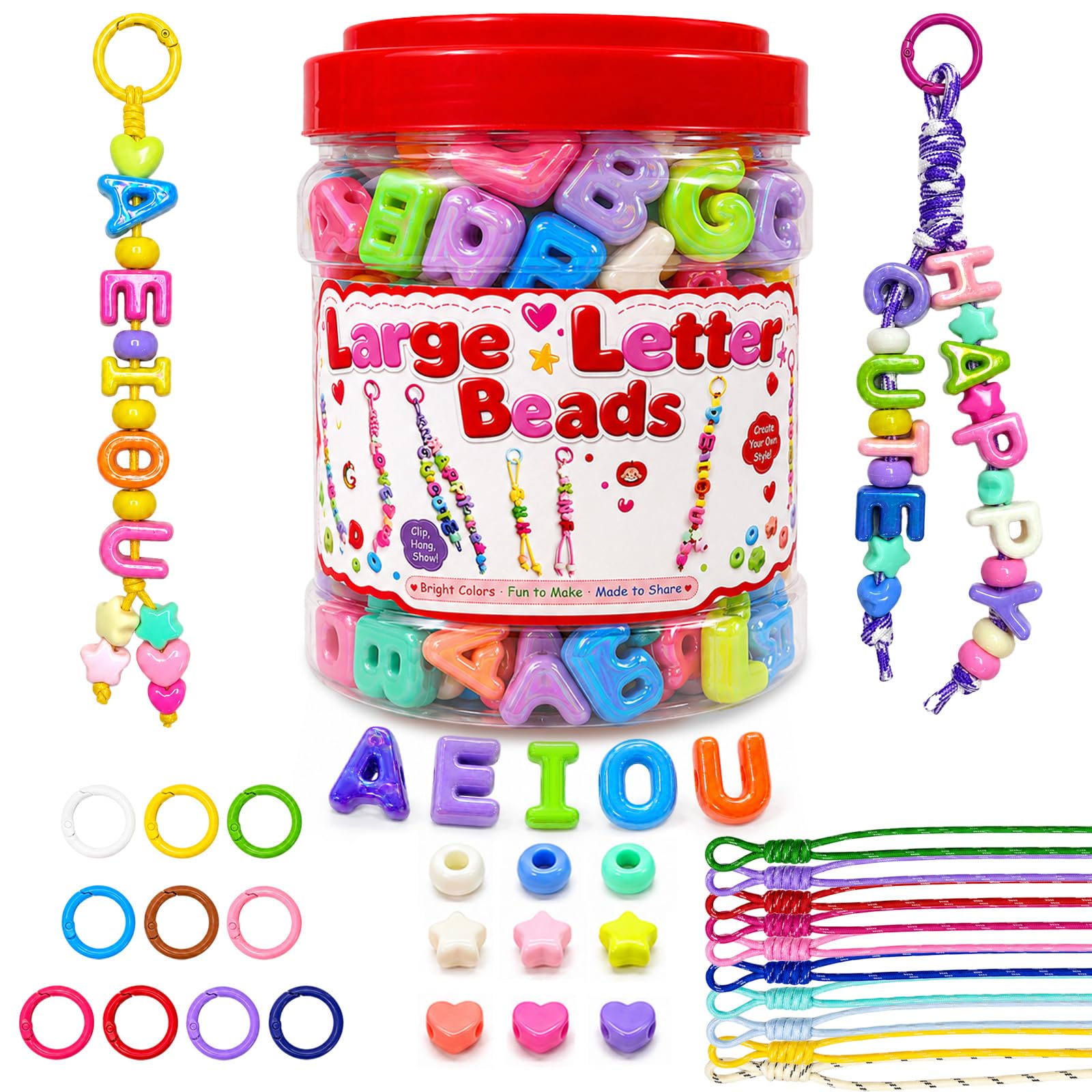 Kasmena Kit de joyería de cuentas brillantes del alfabeto para bricolaje, 420 cuentas de letras coloridas para pulseras estéticas con nombre y llavero de moda, juego de manualidades de moda con dijes