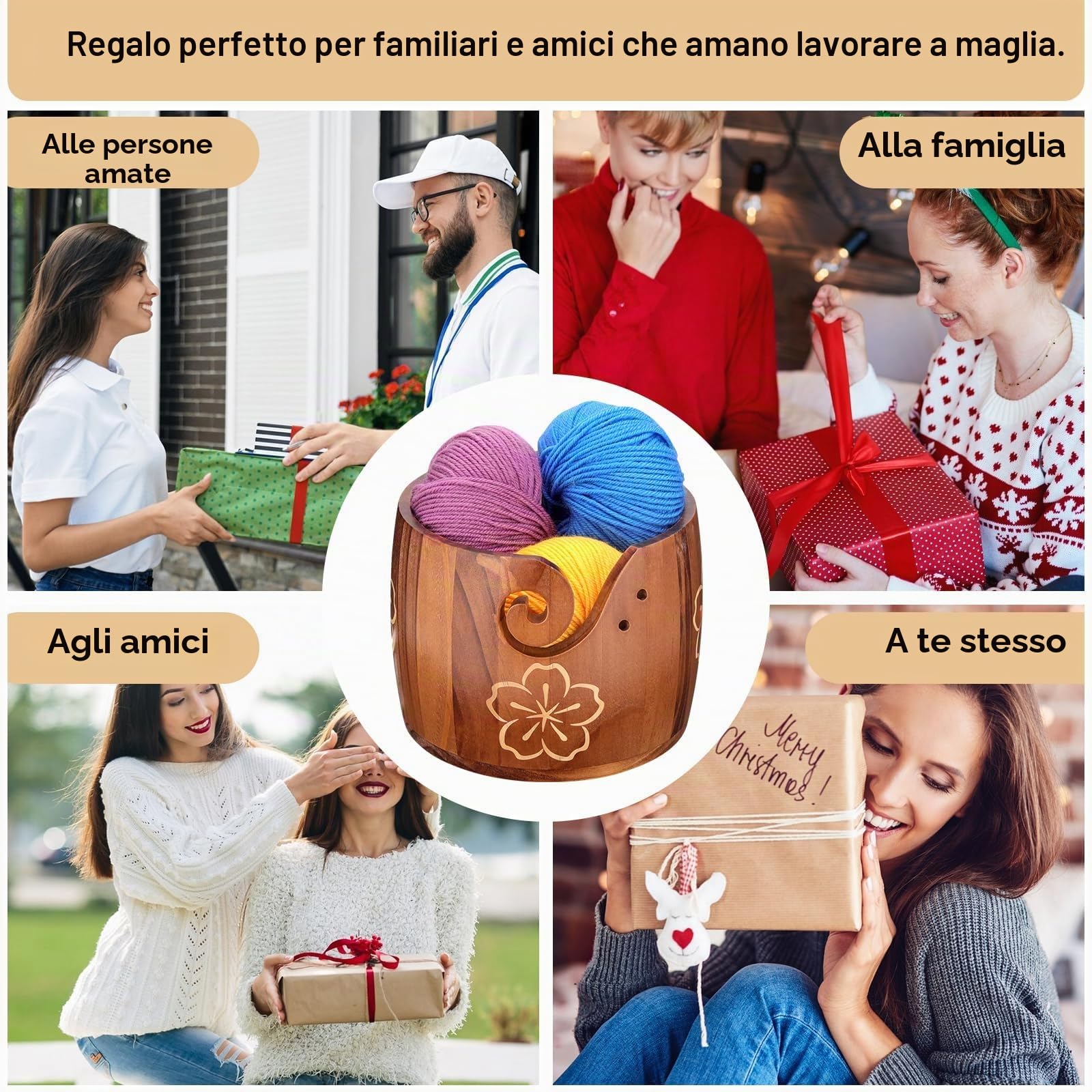 Ciotola per porta filati, design unico, legno di pino, extra grande, lavoro a maglia, uncinetto, macramè, accessori per bricolage, regalo