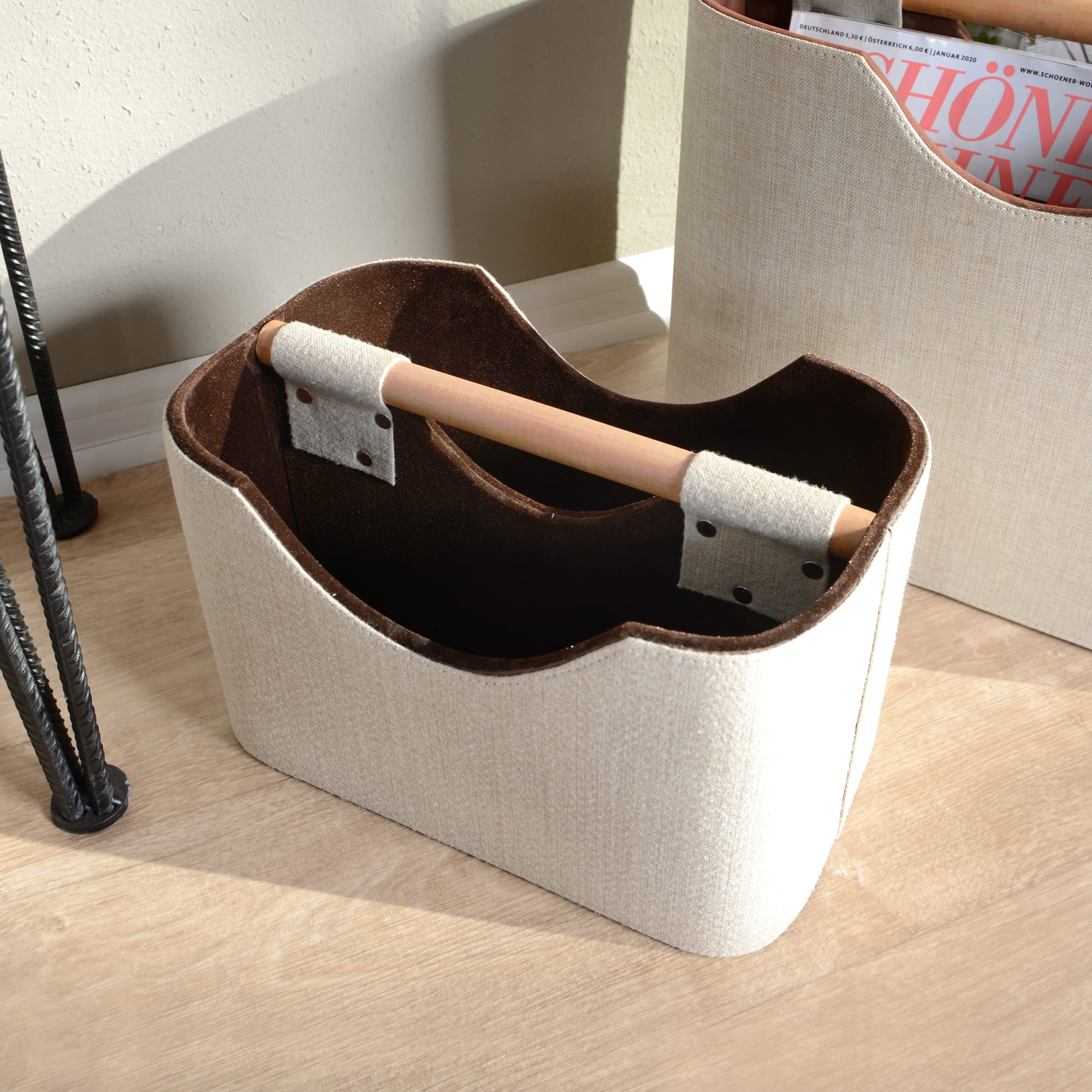 Portariviste in tessuto, 30 cm, in legno, stile moderno, colore marrone