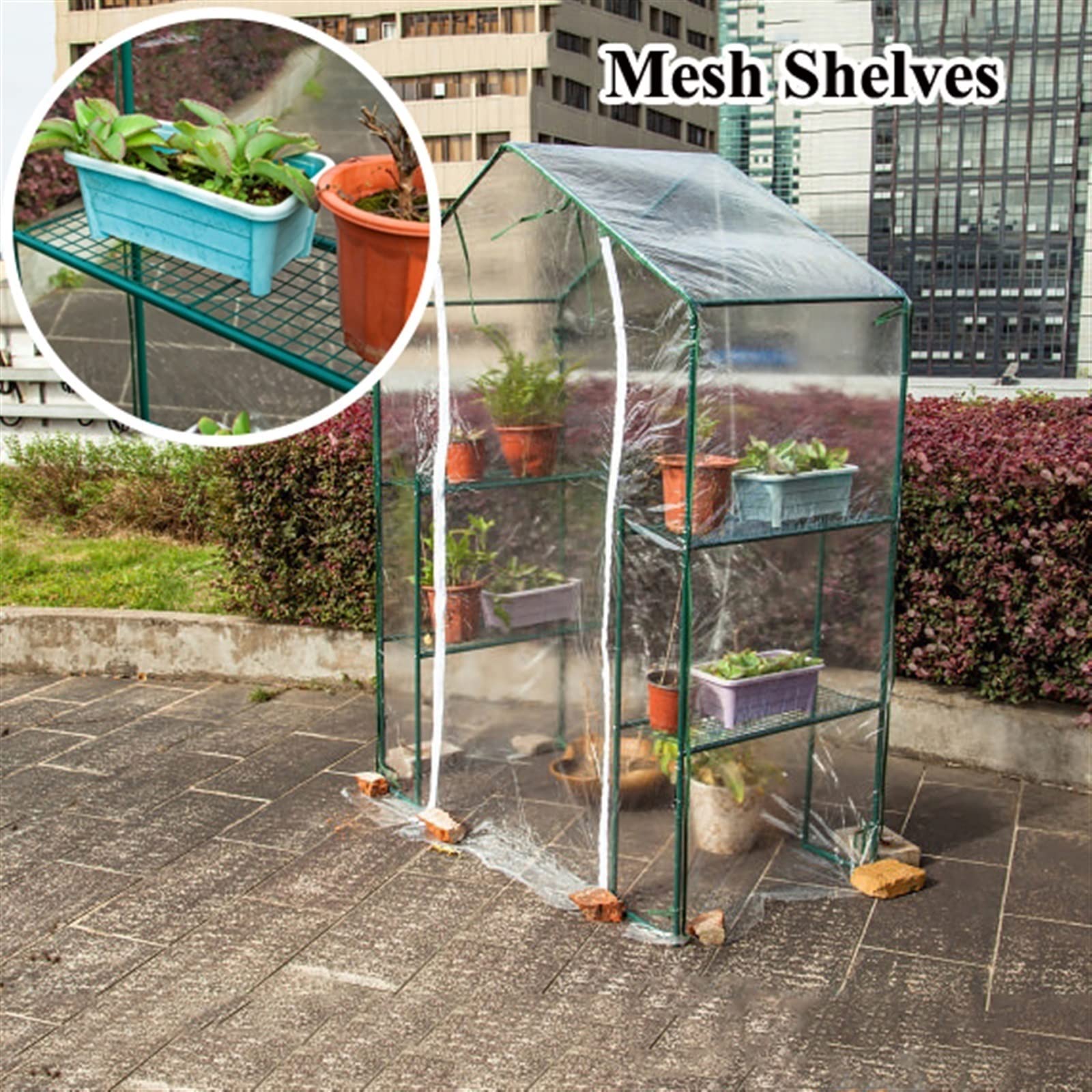 YUZES Kit de Invernadero de plástico de jardín portátil para Interiores y Exteriores, con Puerta con Cremallera y estantes de Metal Resistente, Plantas Que Necesitan protección contra heladas
