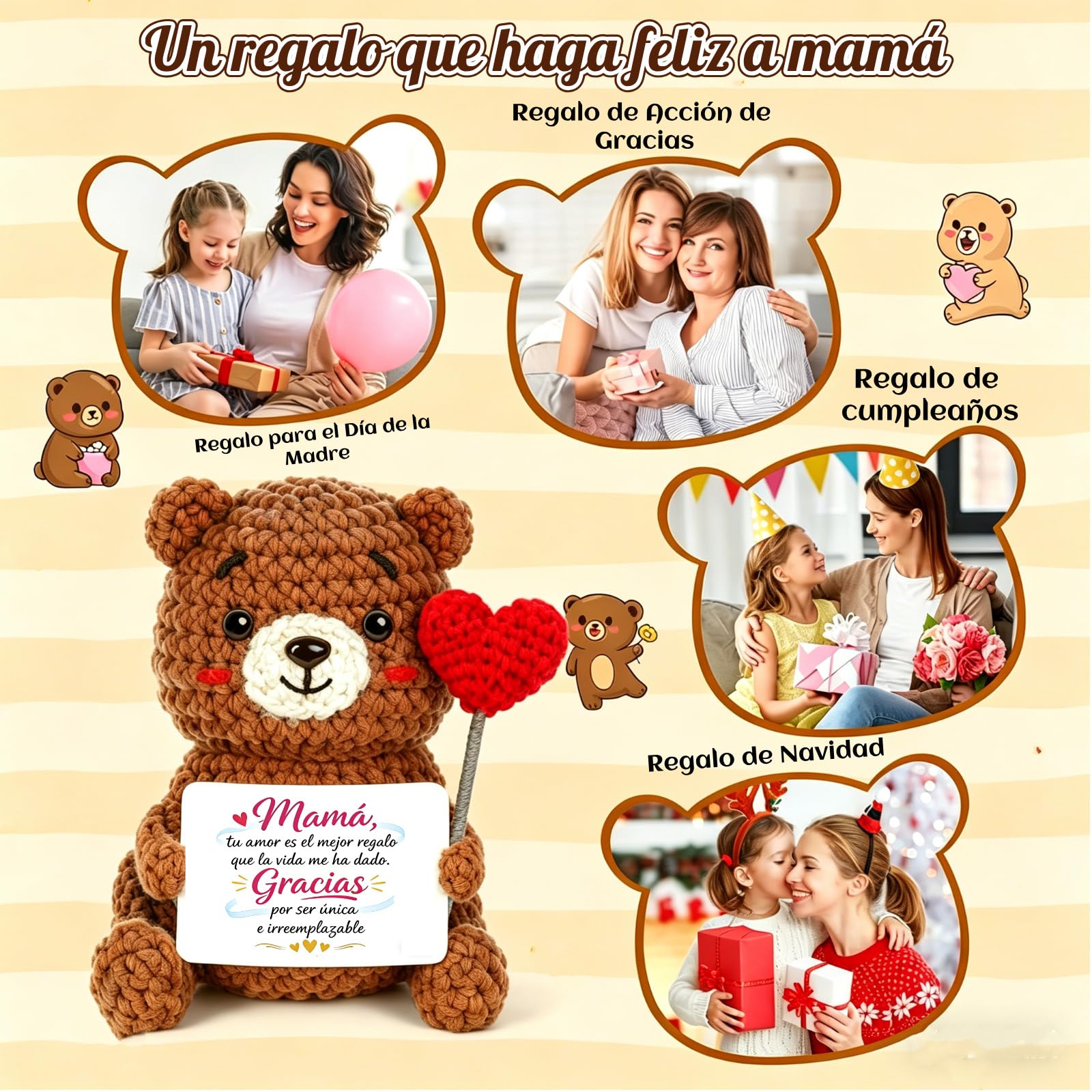 Gkmamrg Regalo Dia de la Madre - Oso Positiva Regalo Mama, Oso Hechas a Mano - Regalo Mamá cumpleaños - Gifts for Mom — view 9