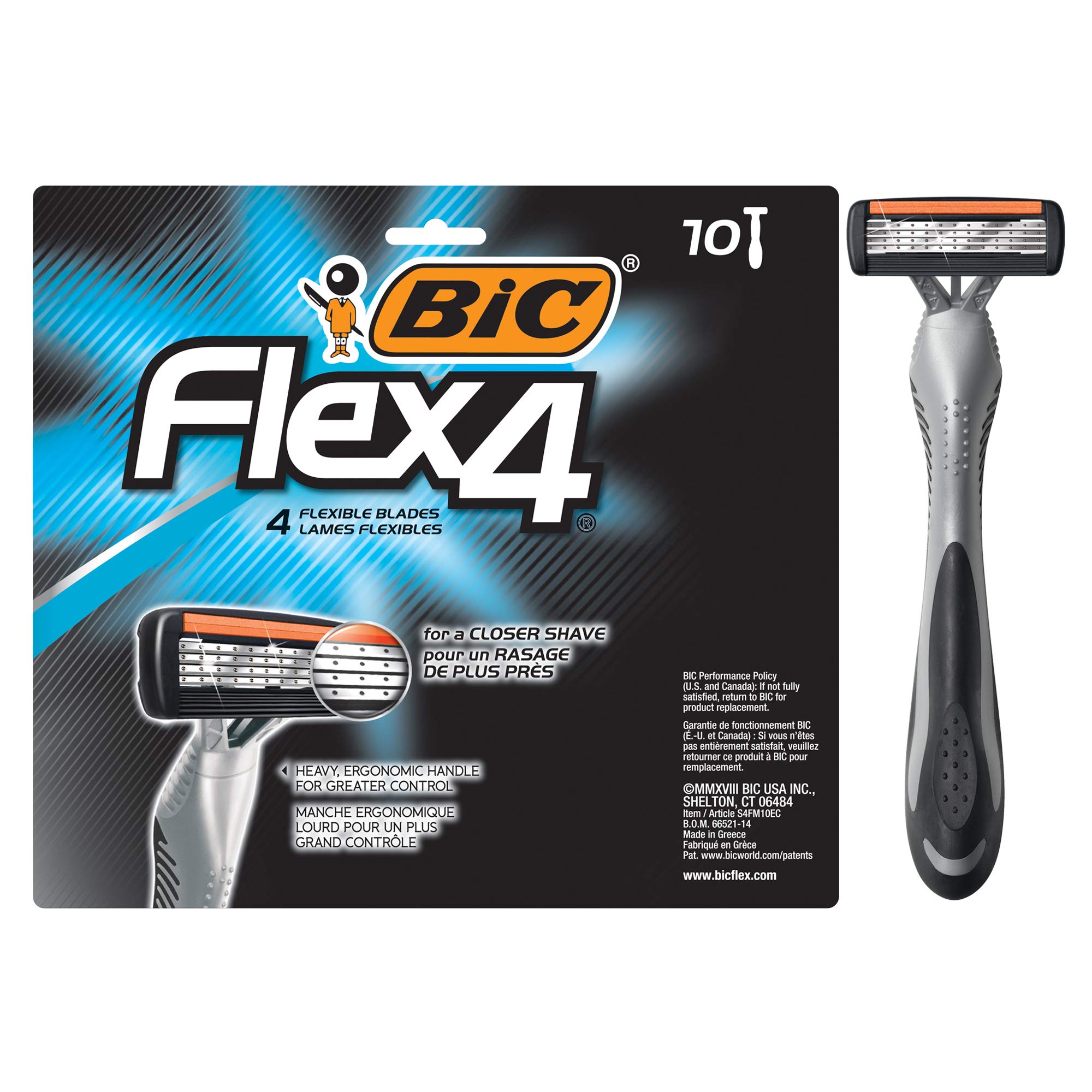BIC Flex 4 Sensitive Disposable Razors For Men, For a Smooth, Ultra-Close and Comfortable Summer Shave, 10 Piece Disposable Razor Set