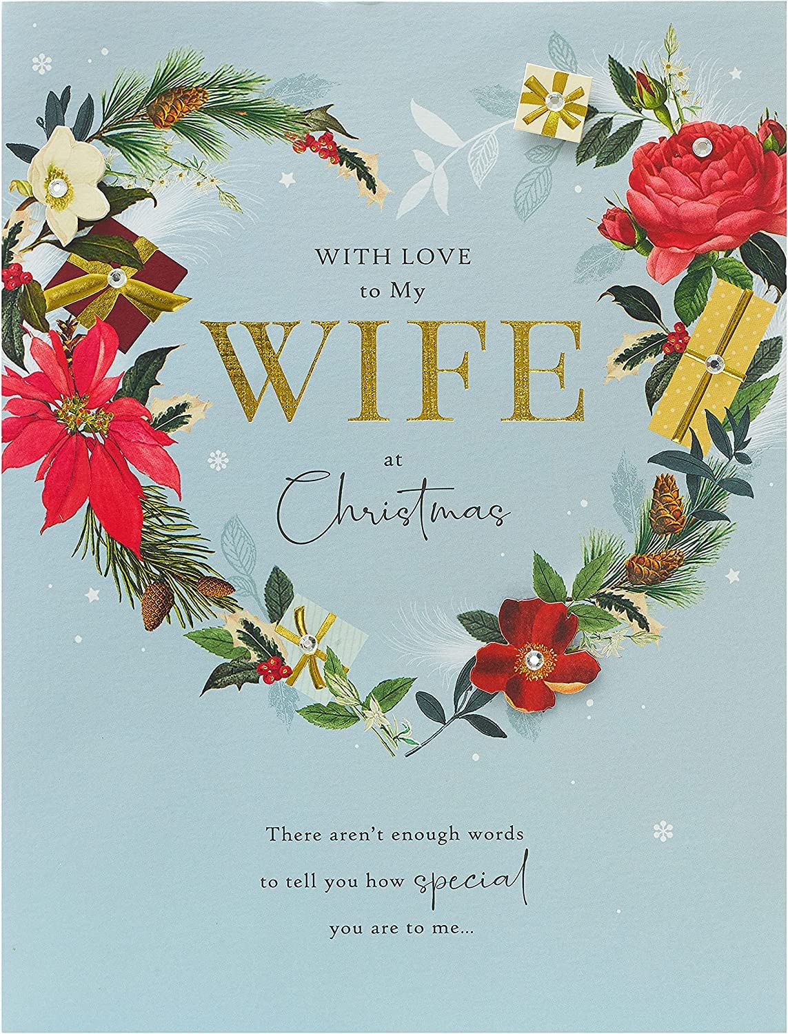 UK Greetings Christmas Card for Wife - Festive Heart Design, gold, 210x275mm