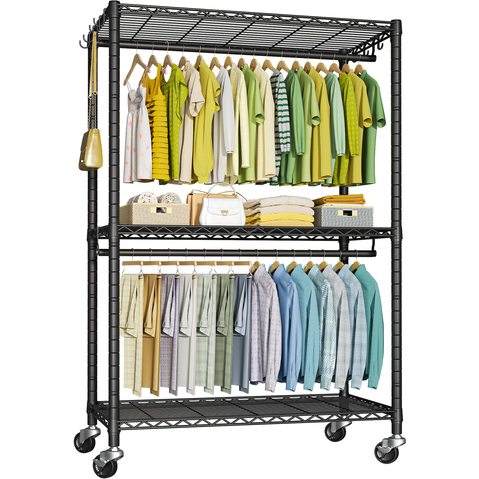 Photo 1 of FUTASSI Rolling Clothes Rack, Clothing Racks for Hanging Clothes, Black